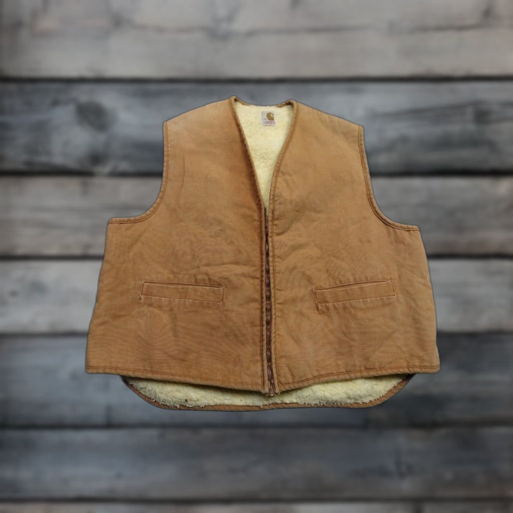 Carhartt Carhartt Vest Mens 2XL Brown Canvas Sherpa Quilted Workwear Grunge 1980s Vintage Style Size US XXL / EU 58 / 5 - 1 Thumbnail