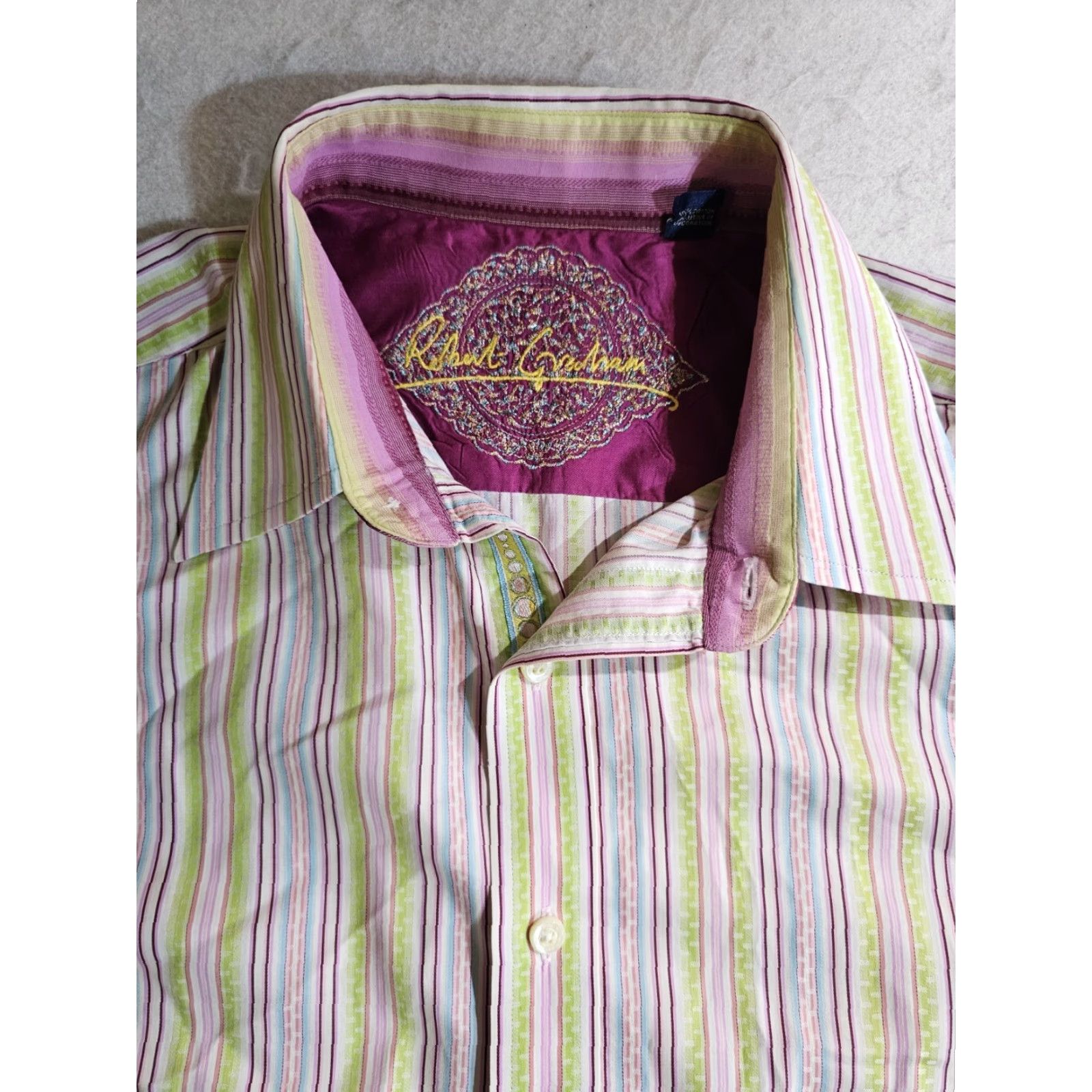 Robert Graham Robert Graham Signature Button Up Dress Shirt Multicolor Design Barrel Cuffs Lg Mens Size 42R - 3 Thumbnail
