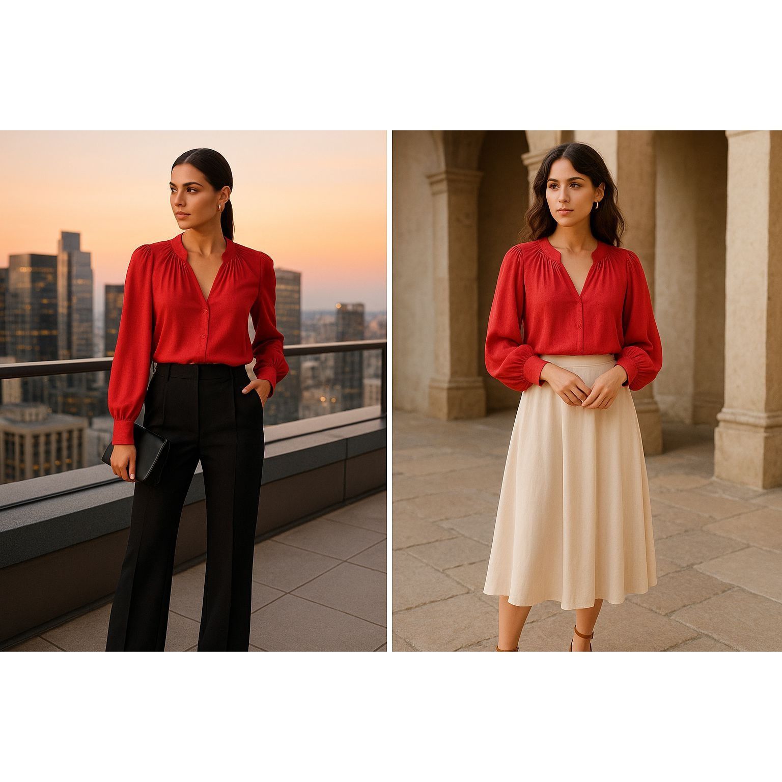 Other Chelsea28 Red Satin Blouse Large Romantic Holiday Glam State Size L / US 10 / IT 46 - 1 Thumbnail