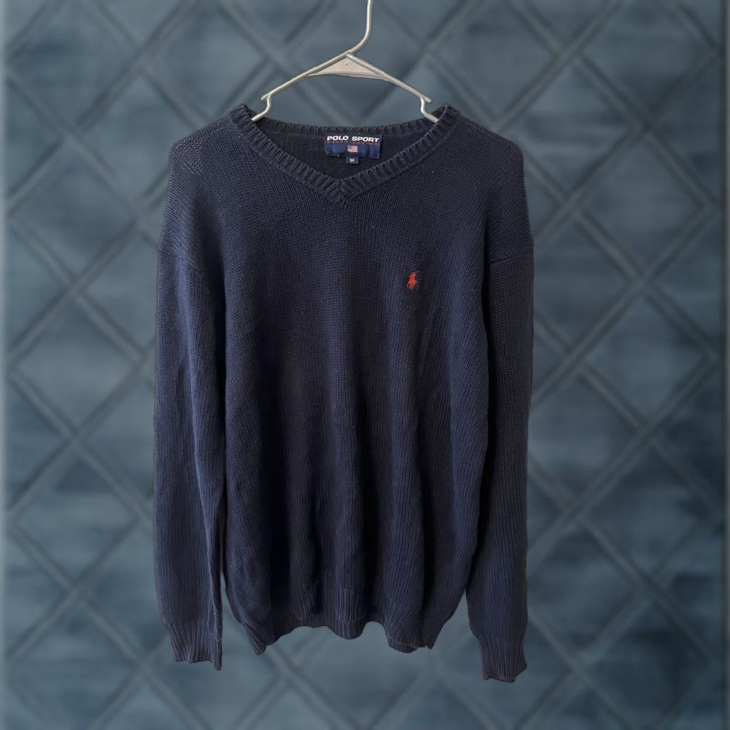 Polo Ralph Lauren Polo Sport Ralph Lauren Sweater Mens M Navy Knit Pullover V Neck Classic Polo Pony Cotton Knit Pullover Sports USA Mens Size US M / EU 48-50 / 2 - 1 Thumbnail