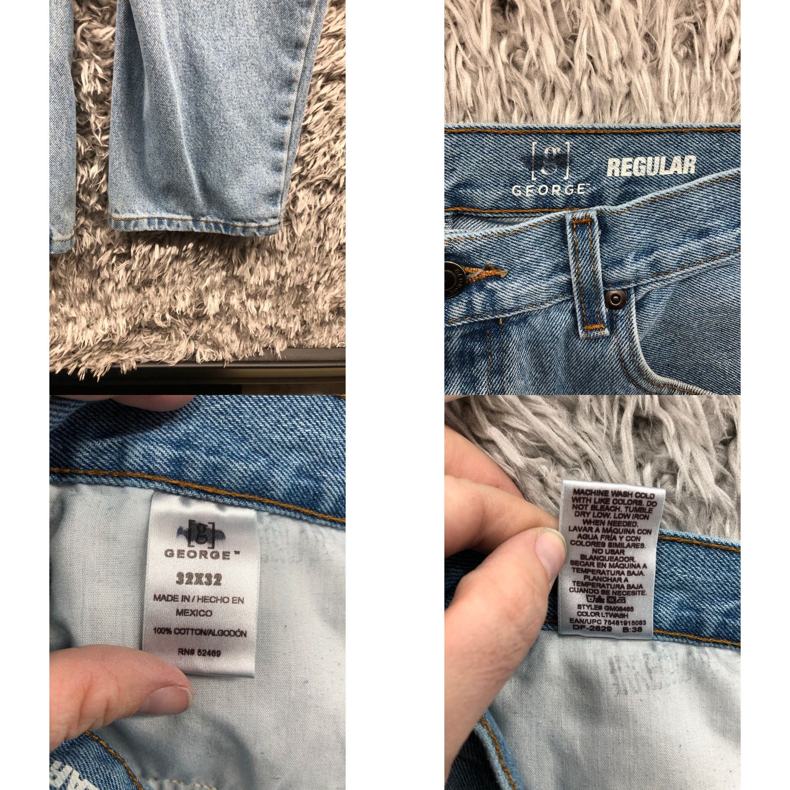 George George Jeans Size 32x32 Mens Mid Rise Straight Leg Stone Wash Blue Denim Jeans Mens Regular 5-Pocket Denim George Size US 32 / EU 48 - 8 Thumbnail