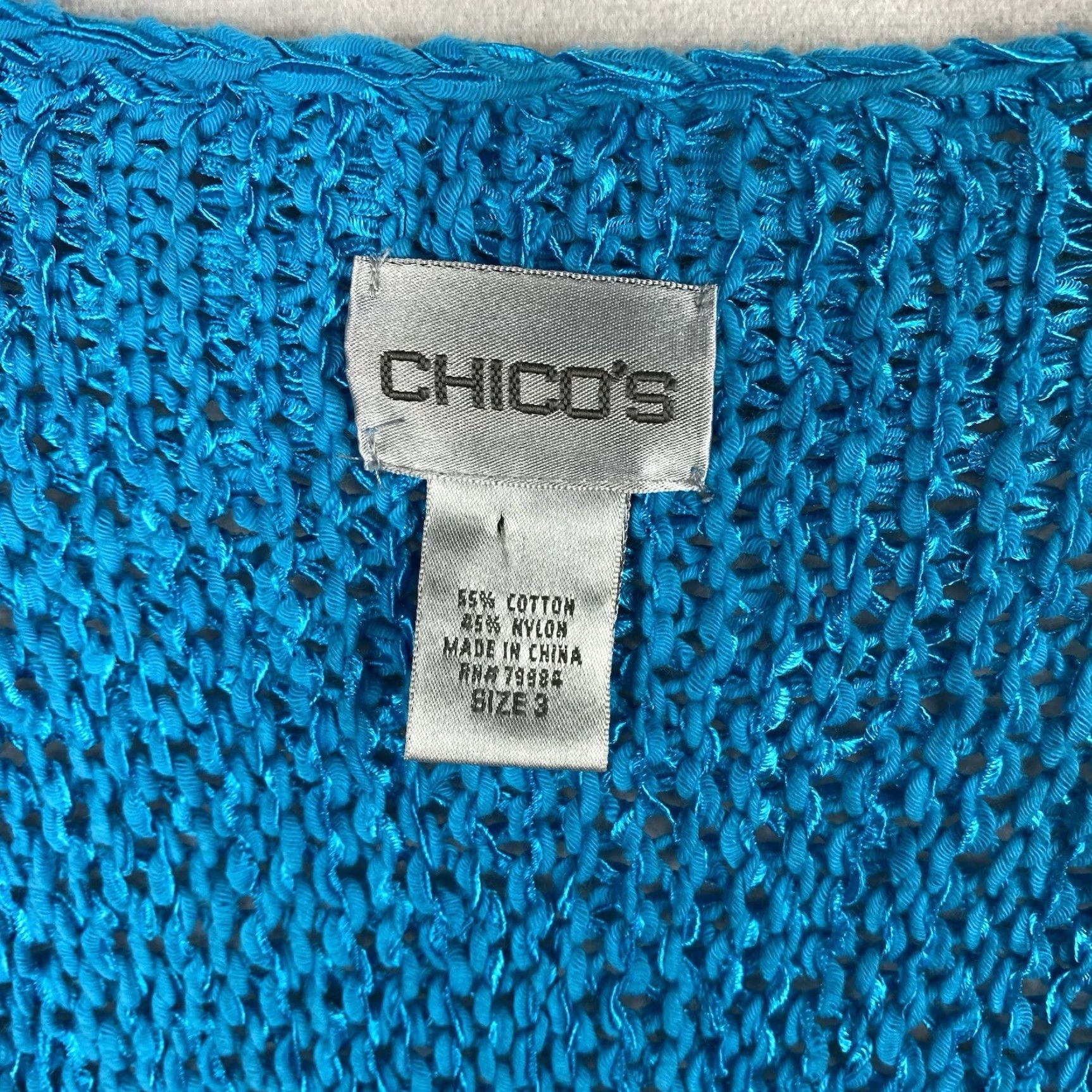 Vintage Chico's Cardigan Sweater XL Blue Open Knit Buttons Raglan Sleeves Women's Casual 80s Bohemian 90s Classic Size XL / US 12-14 / IT 48-50 - 4 Thumbnail