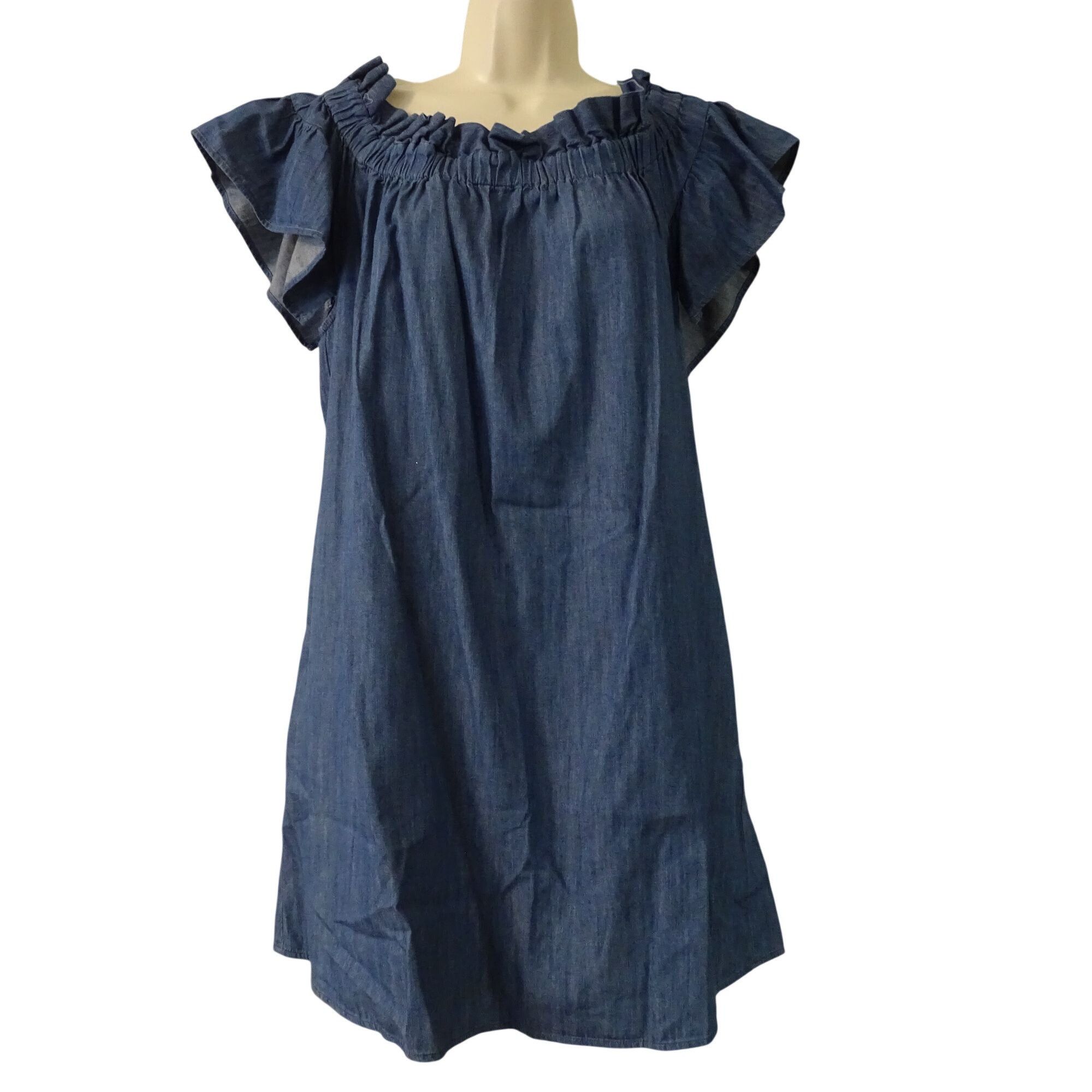 corey lynn calter denim dress Corey Lynn Calter dress Size S blue denim Jean off-shoulder womens