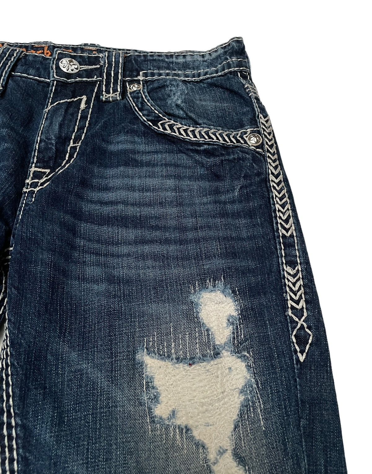 If Six Was Nine Rare Design Vintage Brand Rock Revival Ripped Jeans 2000s Size US 31 - 5 Thumbnail
