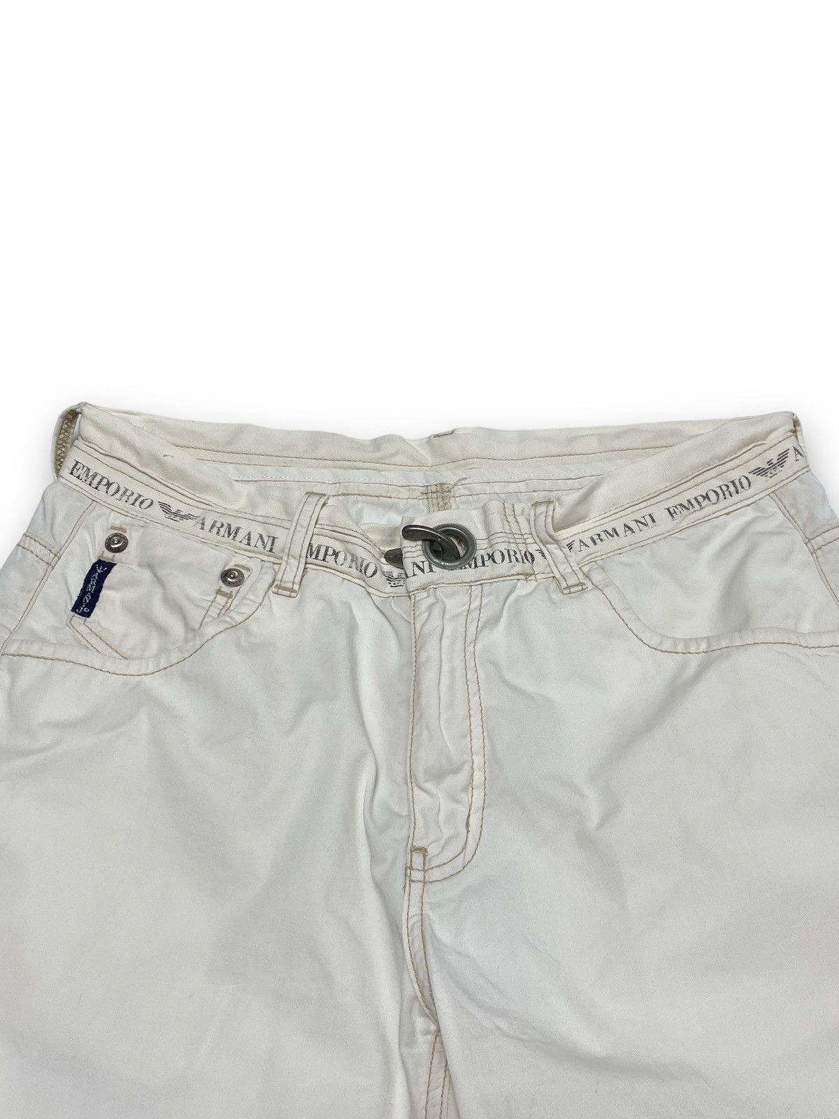 Armani 00s Vintage ARMANI White Pants Avant Garde Big Logo Size US 33 - 5 Thumbnail
