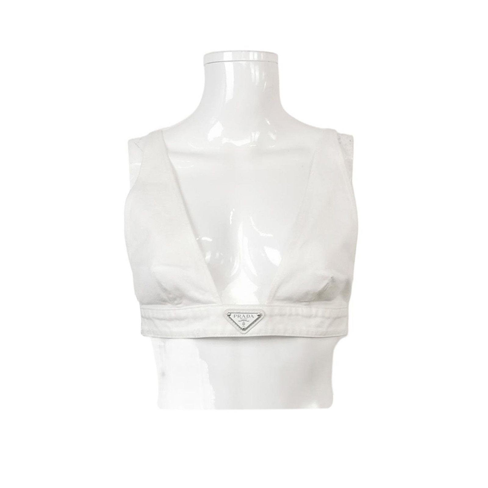 Prada Prada Triangle Logo Cotton Crop Top Size 40 Size S / US 4 / IT 40 - 1 Thumbnail