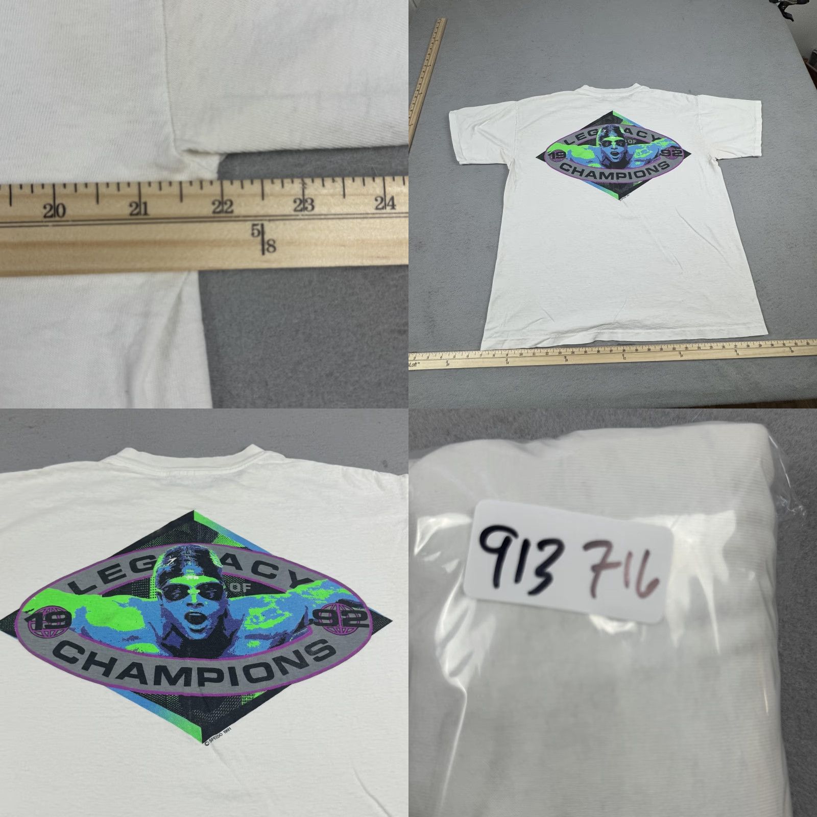 Speedo VINTAGE Speedo Shirt Mens XL White Serenity Legacy of Champions Back Graphic Made USA 90s Mens XL Graphic Print Crew Neck Short Sleeve Cotton T-Shirt Size US XL / EU 56 / 4 - 8 Thumbnail