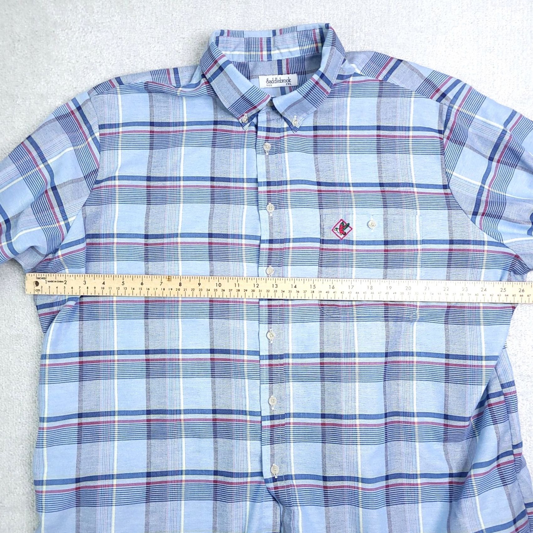 Logo 7 VINTAGE Saddlebrook Button Up Shirt Mens 2XL Blue Plaid Short Sleeve Pocket Logo Shirt Size US XXL / EU 58 / 5 - 4 Thumbnail