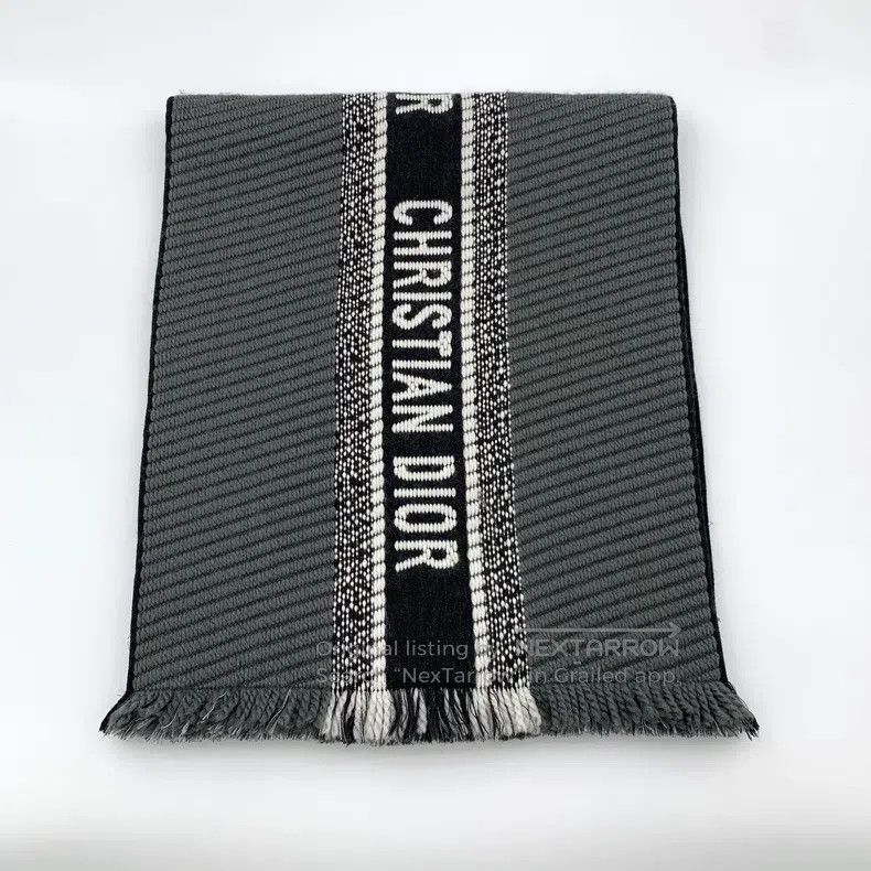 Dior Dior Dark gray logo jacquard full-print wool tassel scarf Size ONE SIZE - 1 Thumbnail