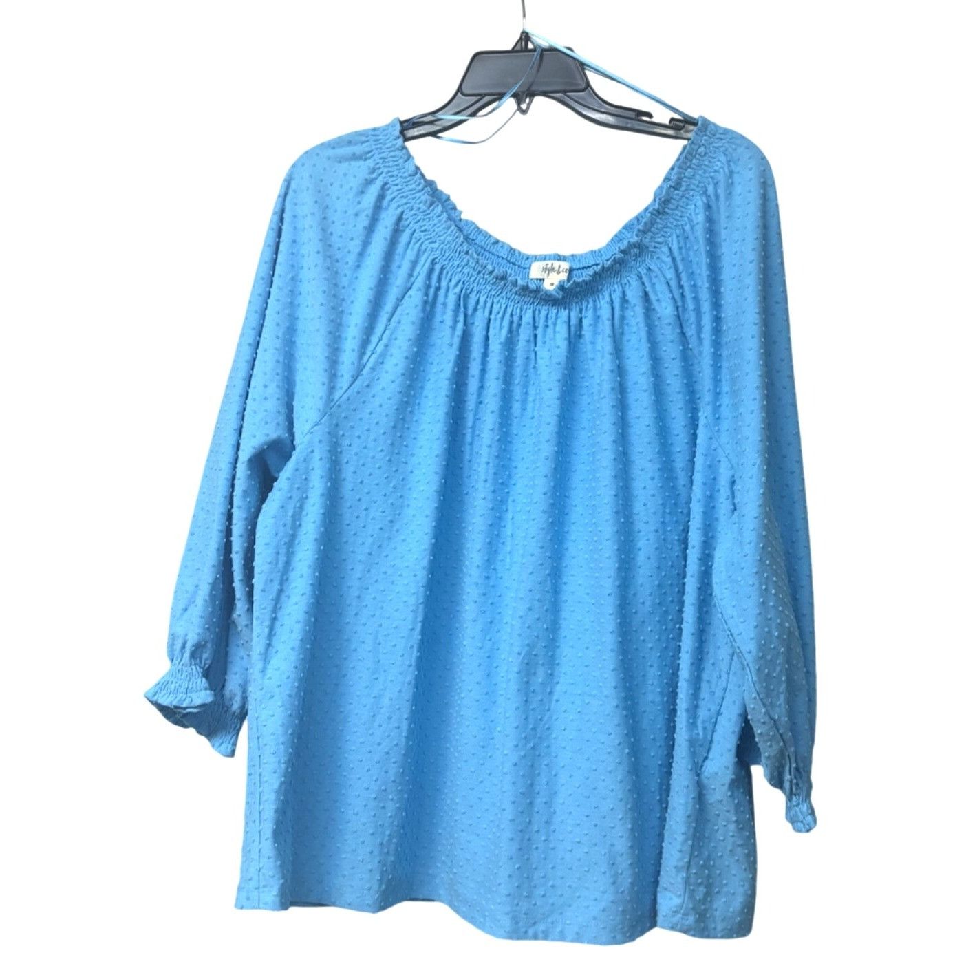 Style & Co Style Co Plus Size Off-the-Shoulder Swiss Dot Top, Aqua Blue Size ONE SIZE - 2 Thumbnail