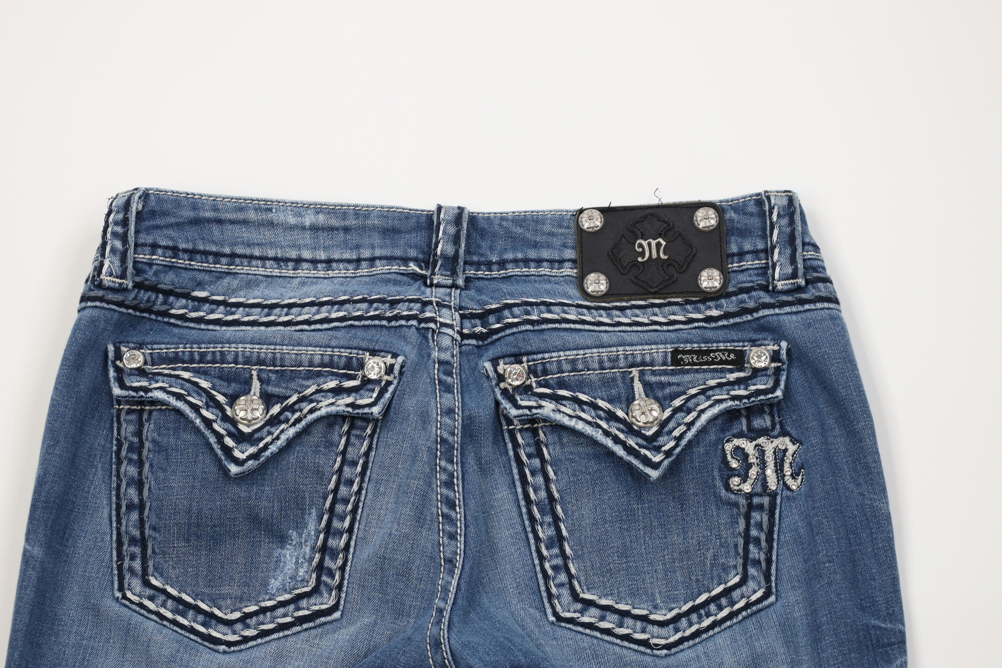 Miss Me Miss Me Thick Stitch Jeweled Stretch Boot Cut Denim Jeans Size 29" - 11 Thumbnail