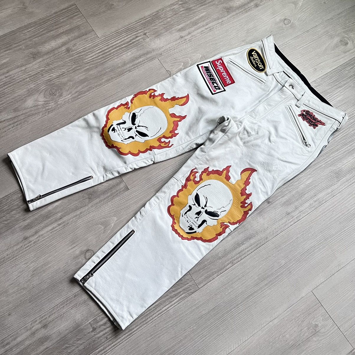 Supreme Supreme Ghost-rider Vanson Leather Pants (White) Size US 32 / EU 48 - 16 Thumbnail