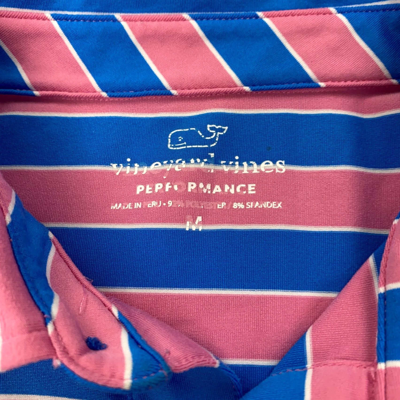 Vineyard Vines Vineyard Vines Polo Shirt Mens Medium Blue/Pink Striped Short Sleeve Performance Size US M / EU 48-50 / 2 - 4 Thumbnail
