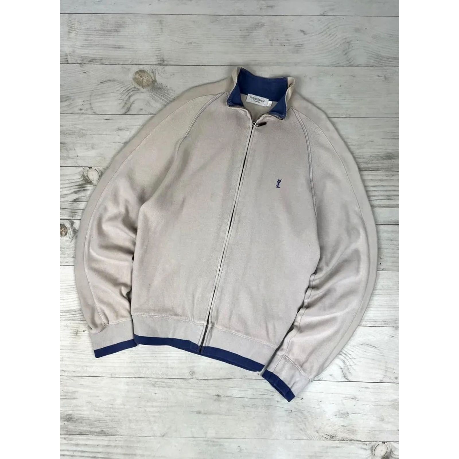 Yves Saint Laurent VINTAGE Yves Saint Laurent YSL Sweatshirt Zip Up Men SZ L beige Size US L / EU 52-54 / 3 - 2 Thumbnail