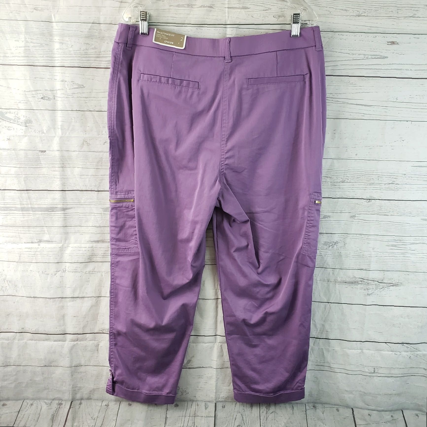 Vintage Chico's Womens Crop Pants Slim High Rise 24 Inseam Purple Cotton Blend Size 12 Cropped Pants Womens Size 34" / US 12 / IT 48 - 3 Thumbnail