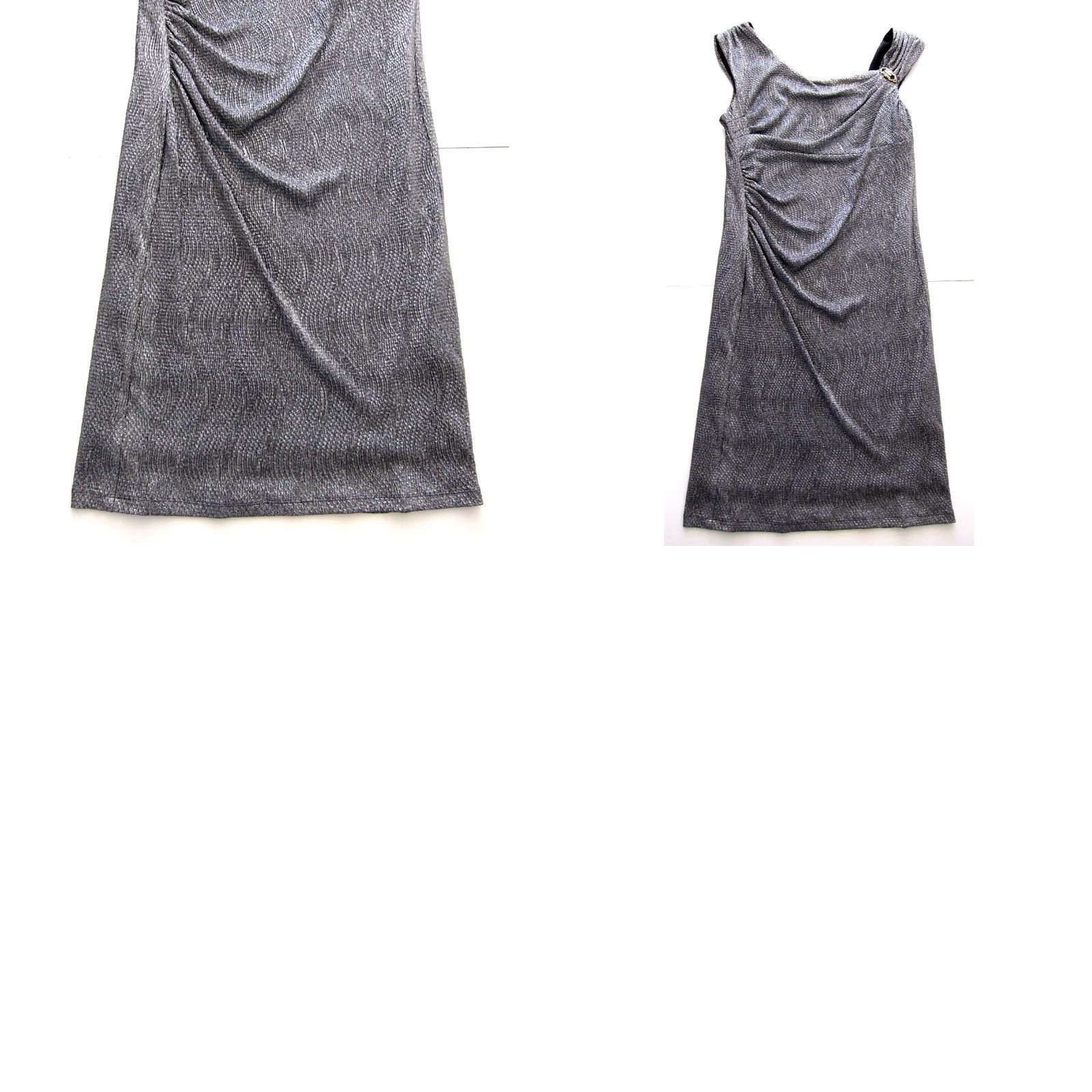 Vintage VINTAGE R&M Richards Silver Cap Sleeve Sheath Dress 12 Women's Dress Silver Ruched Stretch Cap Sleeve Midi Dress 12 Size XL / US 12-14 / IT 48-50 - 8 Thumbnail