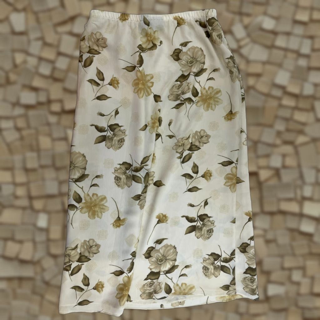 Vintage Laura Scott Skirt Womens Medium Brown Floral Maxi A-line Long Cream Tan Modern Fall Spring Summer Size 32" / US 10 / IT 46 - 1 Thumbnail