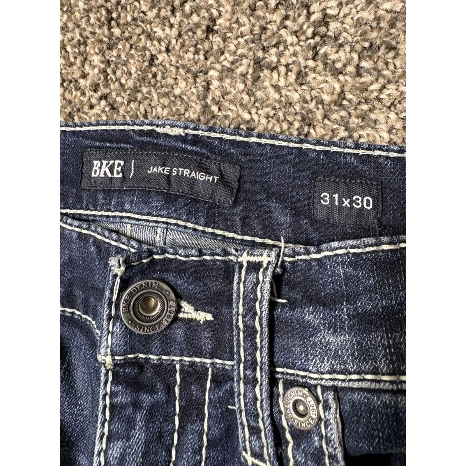 BKE BKE Jake Straight Jeans Mens 31x30 Dark Wash Stretch Denim Thick Stitch Flex Size US 31 - 6 Thumbnail