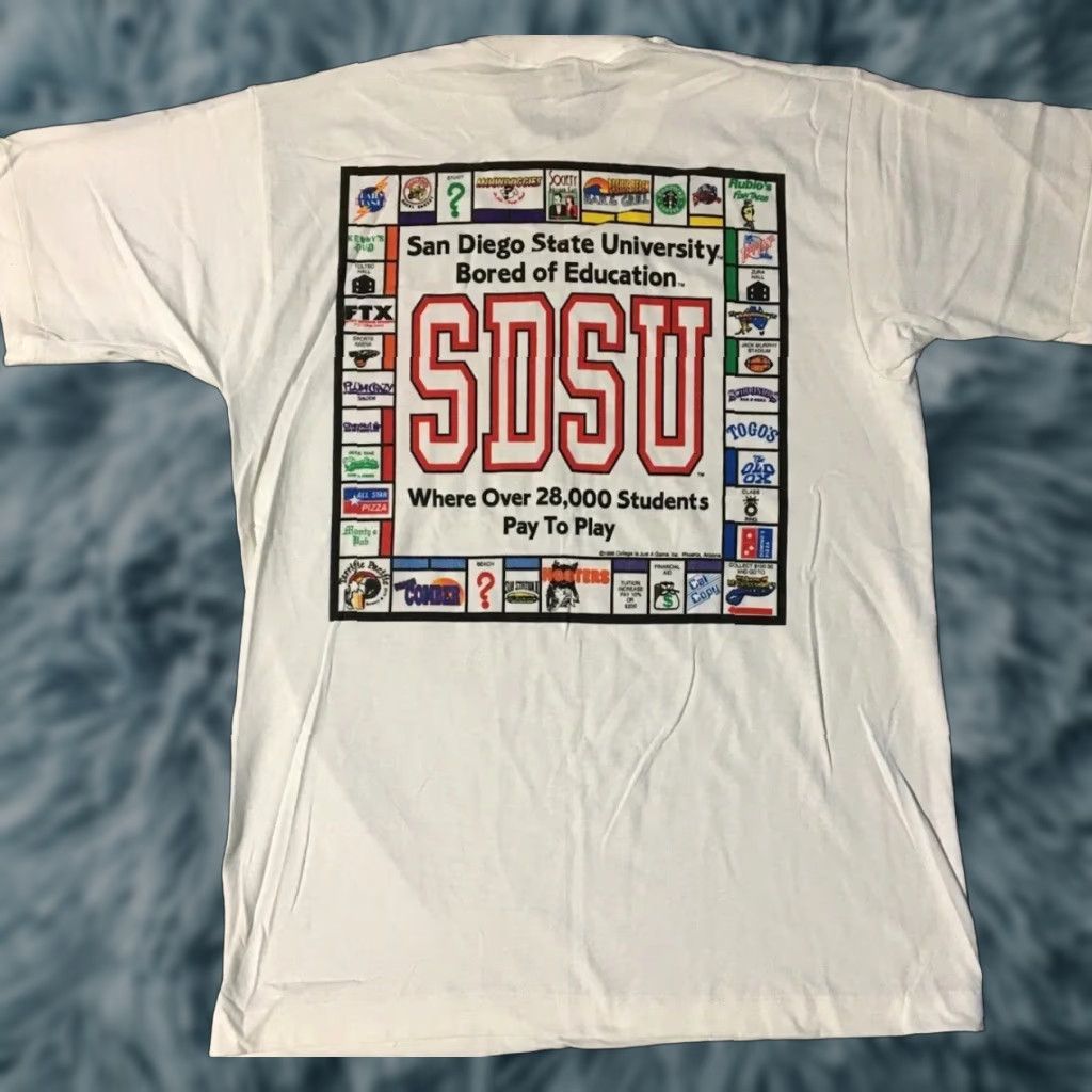 Vintage VINTAGE San Diego State University SDSU Bored Of Education Monopoly Parody Shirt L Mens White 90s College Comedy Fans Size US L / EU 52-54 / 3 - 1 Thumbnail