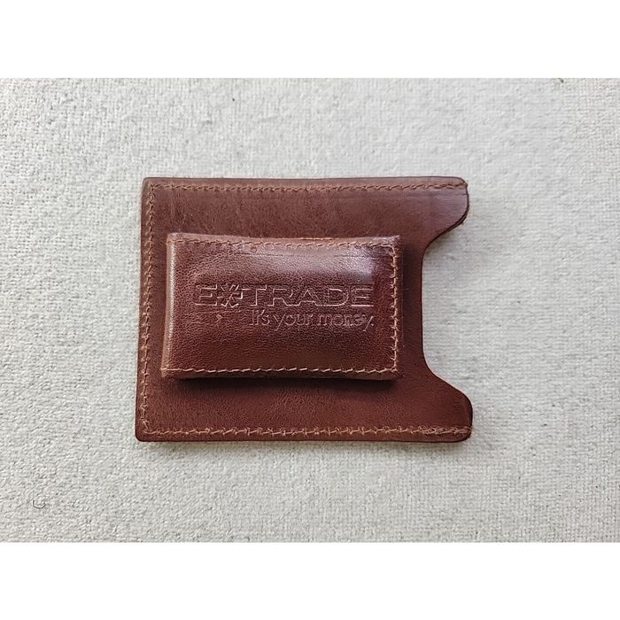 Vintage super bowl xxxv e trade brown leather magnetic money clip grailed