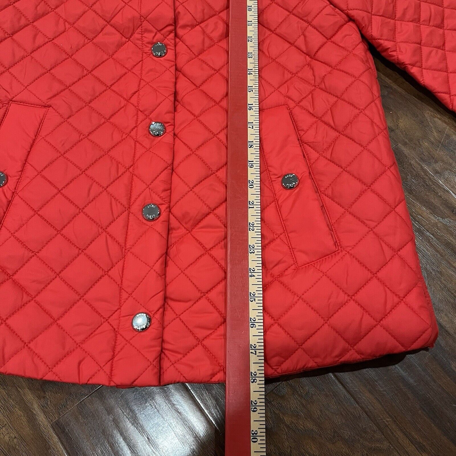 NEW Anne Klein Womens Jacket Red Quilted Side-Slit Midweight