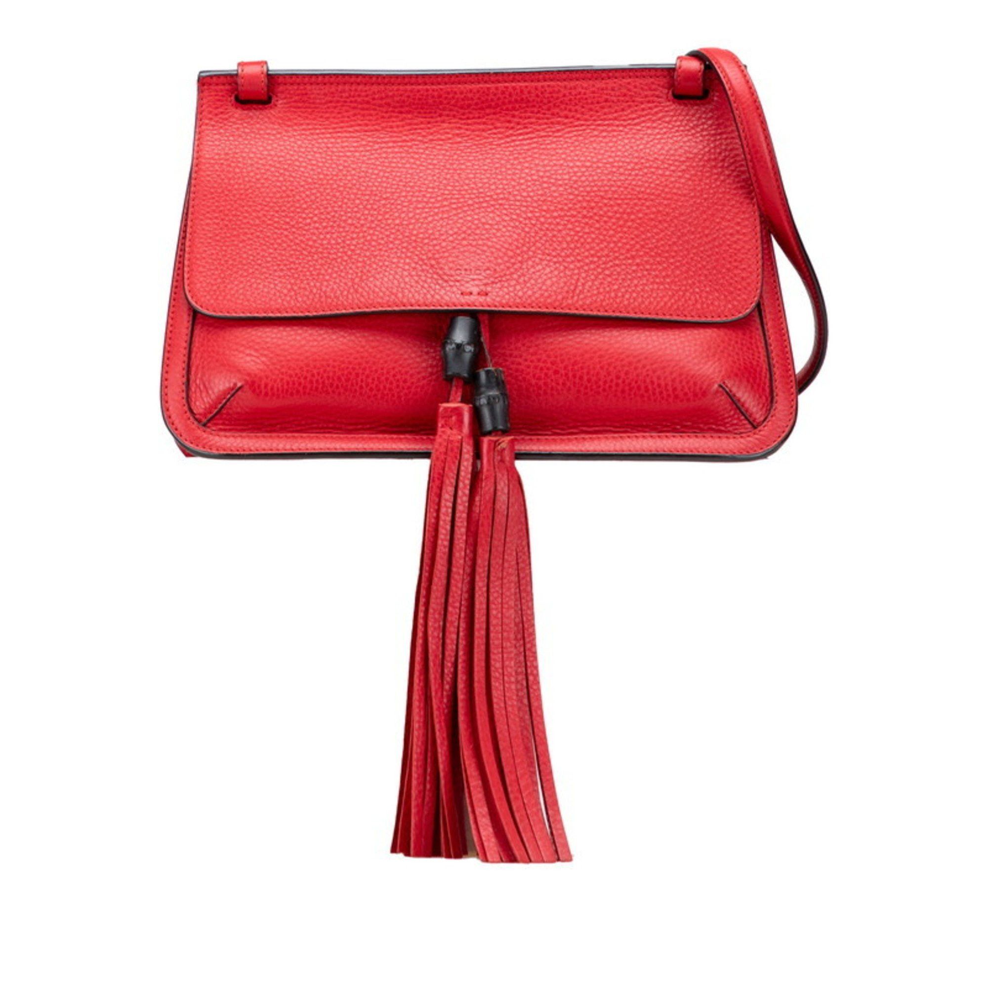 Gucci Bamboo Fringe Tassel Crossbody Shoulder Bag 370826 Red 