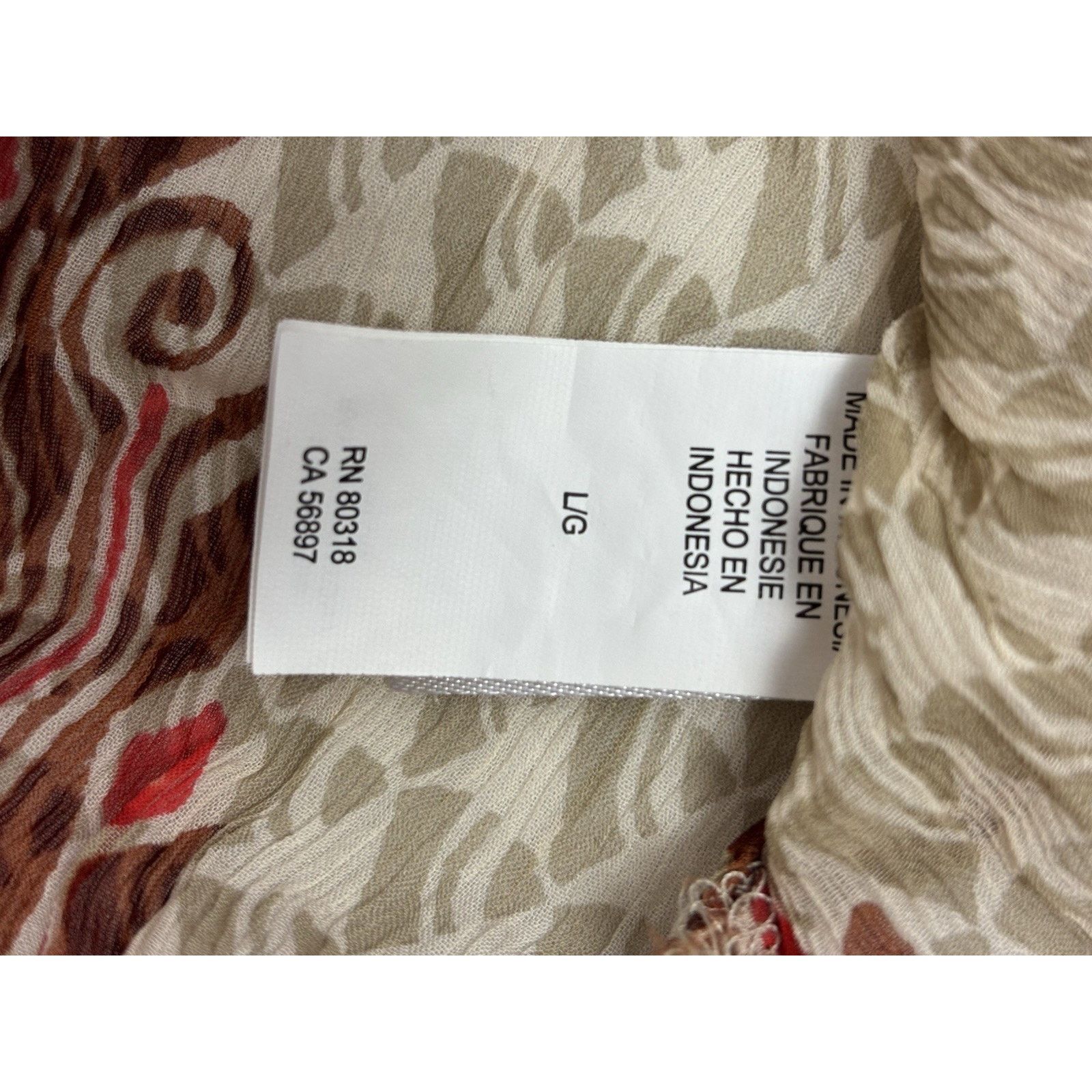 Lucky Brand Lucky Brand Womens Tan Red Boho Long Sleeve Sheer Blouse L Size L / US 10 / IT 46 - 9 Thumbnail