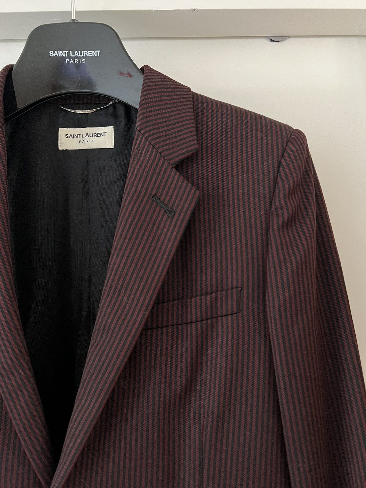 Hedi Slimane × Saint Laurent Paris 14FW Burgundy Pinstripe Blazer sz44 Size 44S - 3 Thumbnail