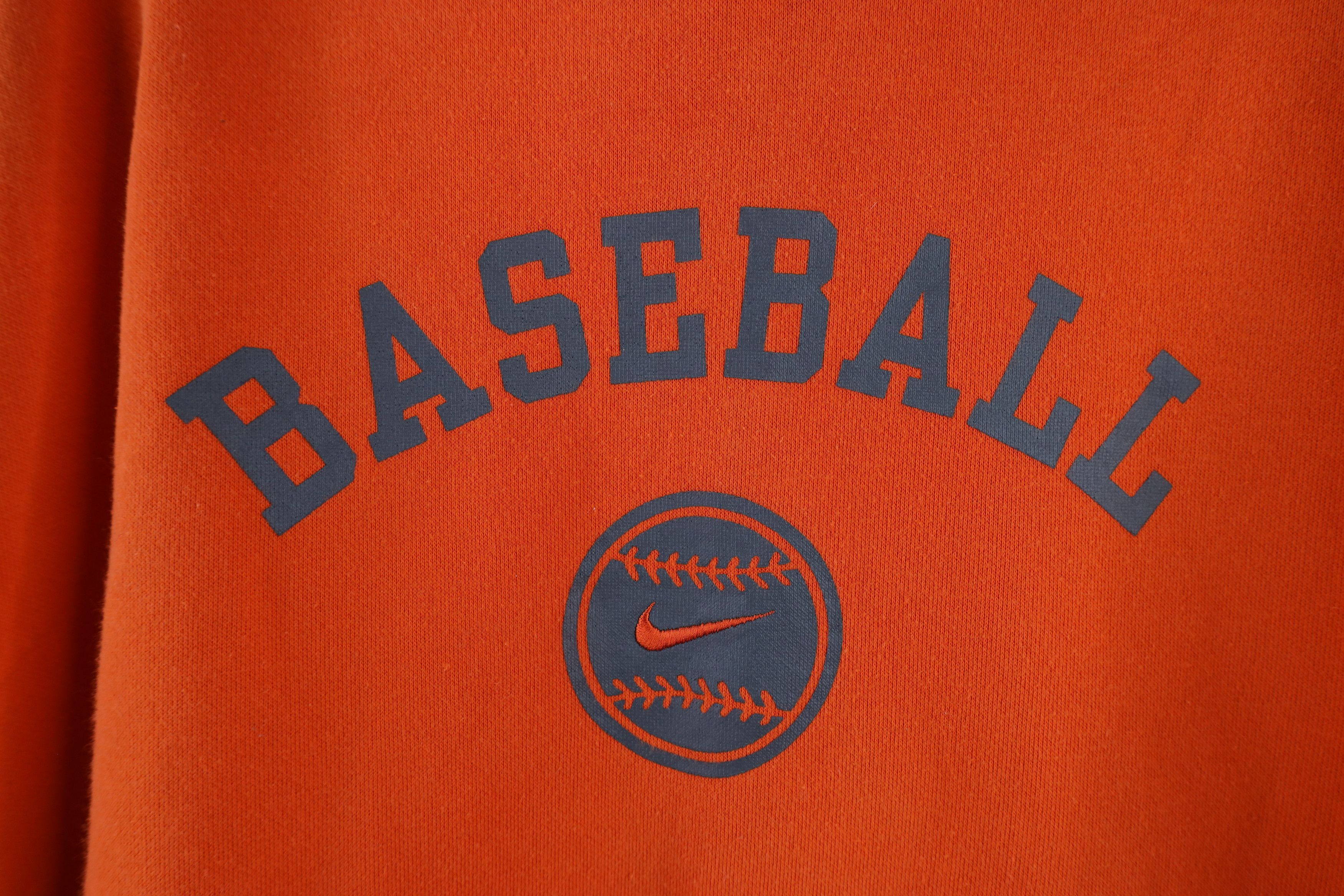 Nike × Vintage Vintage Nike Baseball Scott Center Swoosh Hoodie Orange Size US M / EU 48-50 / 2 - 8 Thumbnail