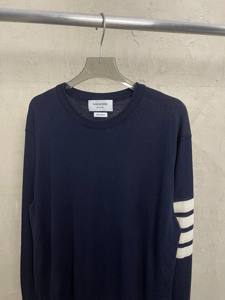 Thom Browne Thom Browne Dark blue four-striped wool round-neck sweater Size US XL / EU 56 / 4 - 3 Thumbnail