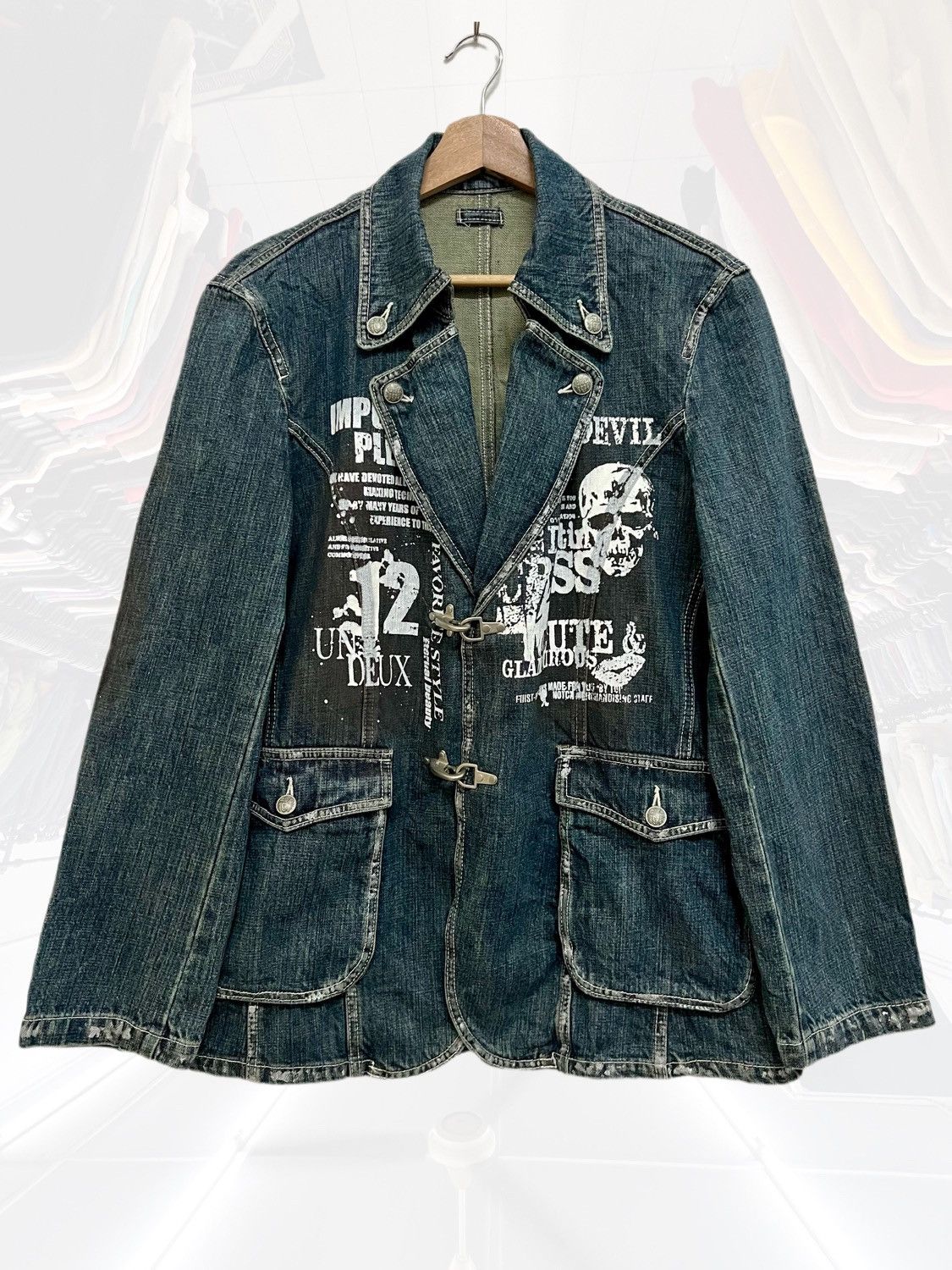 14th Addiction × If Six Was Nine × Japanese Brand Vintage Impulse Pleasure Funny Devil Skull Denim Jacket Size US M / EU 48-50 / 2 - 1 Thumbnail