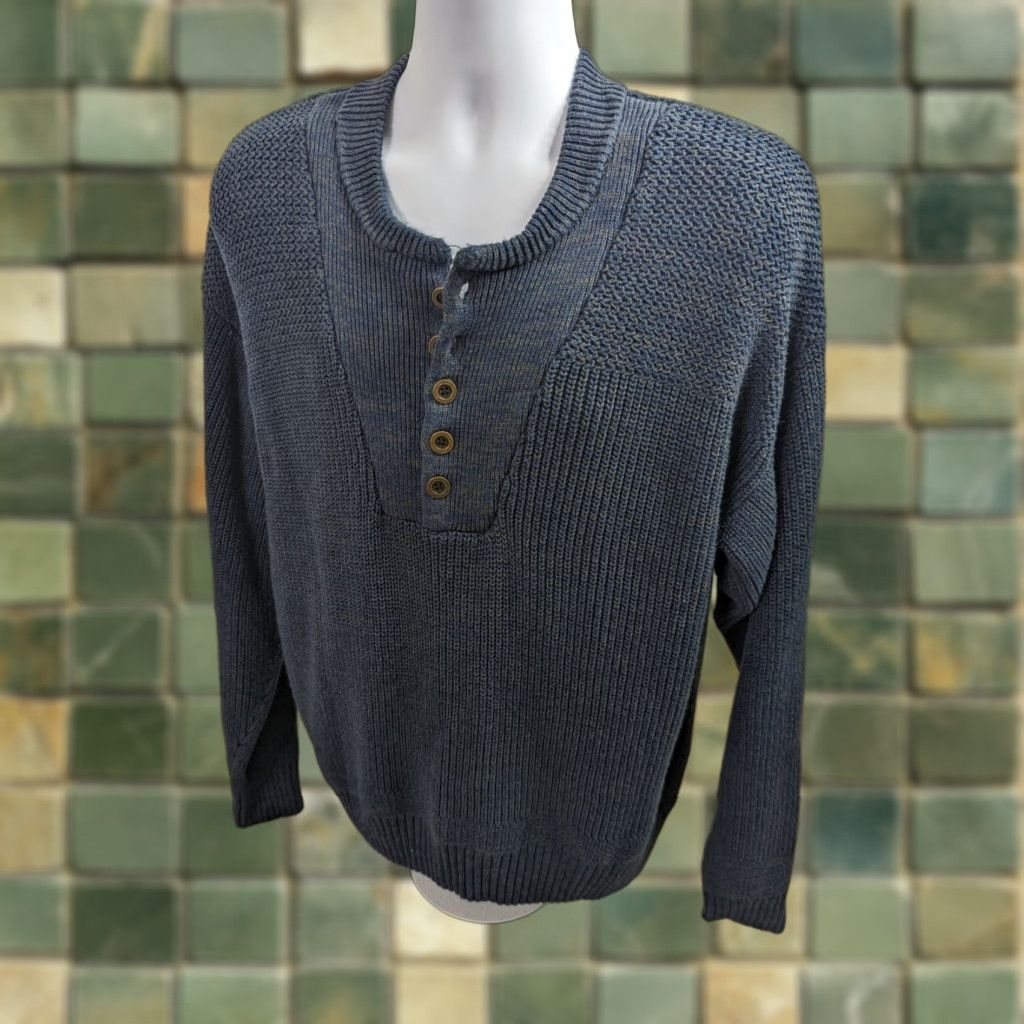 Vintage VINTAGE Red Head Men’s Henley Sweater Large Knit Pullover Blue Button Waffle Knit 80s 90s Classic Mens Size US L / EU 52-54 / 3 - 1 Thumbnail