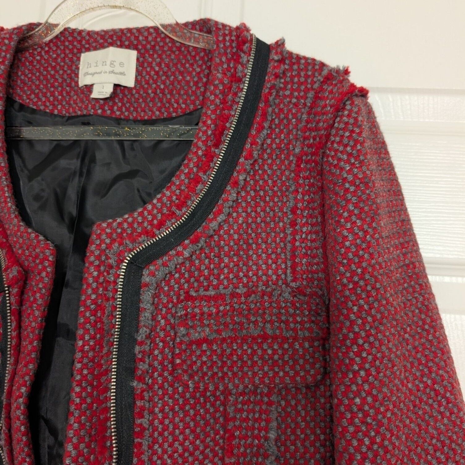 Designer NEW Hinge 1 Tweed Cropped Jacket Blazer Womens Size Large Size L / US 10 / IT 46 - 3 Thumbnail