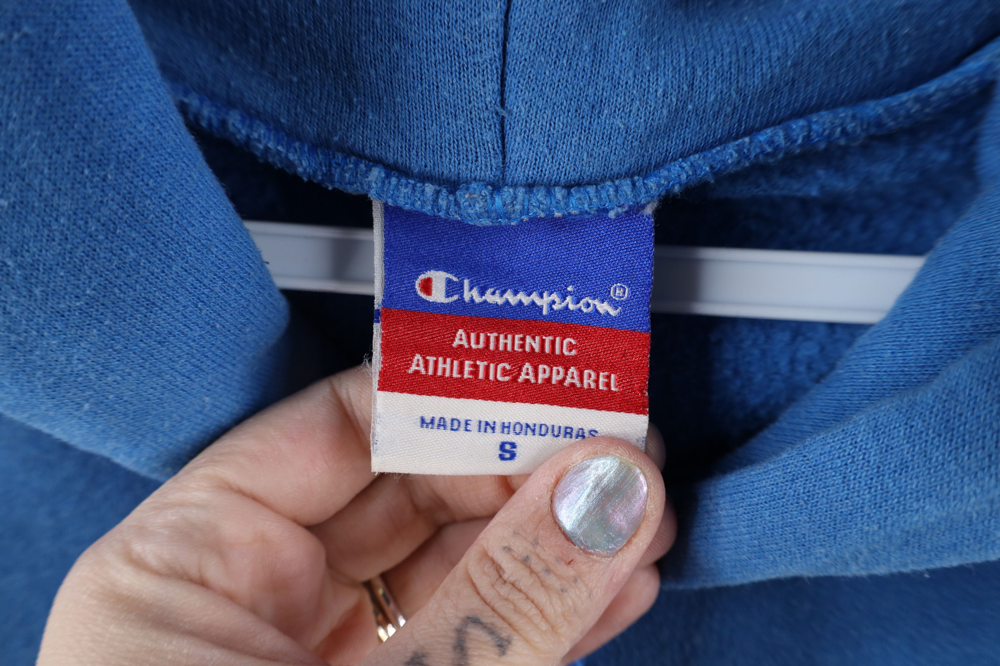 Champion × Vintage Vintage 90s Champion Faded Blank Hoodie Sweatshirt Blue Size US S / EU 44-46 / 1 - 6 Thumbnail