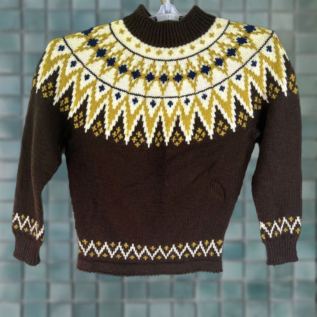 Vintage Vintage Maurtua Scandinavian Wool Sweater M Adult Brown Fair Isle Knitted Pullover 80s Winter Cold Weather Size M / US 6-8 / IT 42-44 - 1 Thumbnail