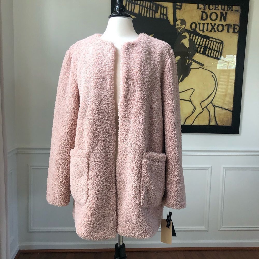 Other Halogen Jewel Neck Teddy Coat Pink NWT L XL Size L / US 10 / IT 46 - 1 Thumbnail