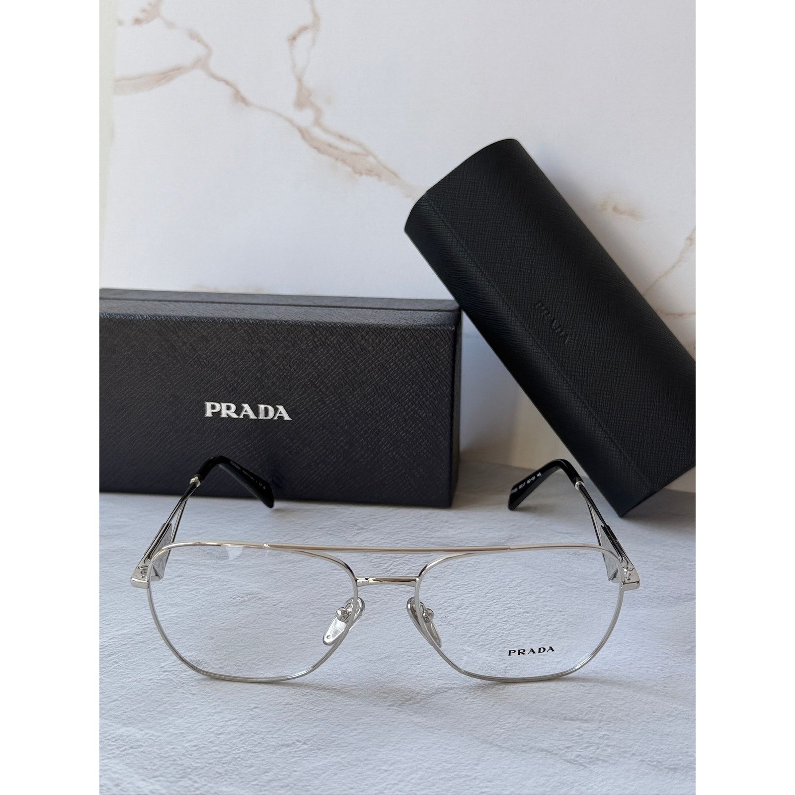 Prada NEW Prada PR B50V Silver Pilot Aviator Eyeglasses Frames Size ONE SIZE - 4 Thumbnail