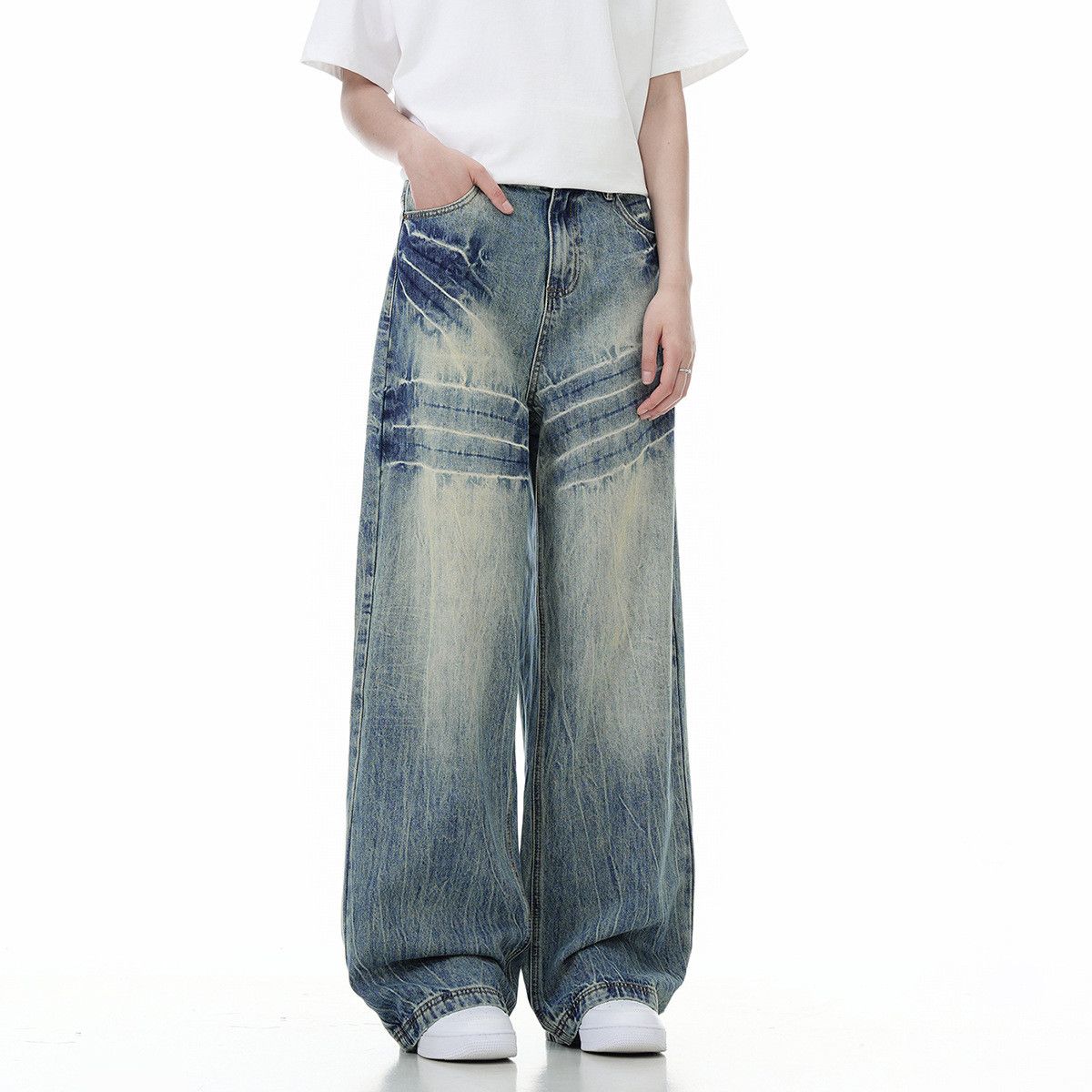 Vintage Men's distressed washed baggy wide-leg jeans Size US 32 / EU 48 - 3 Thumbnail