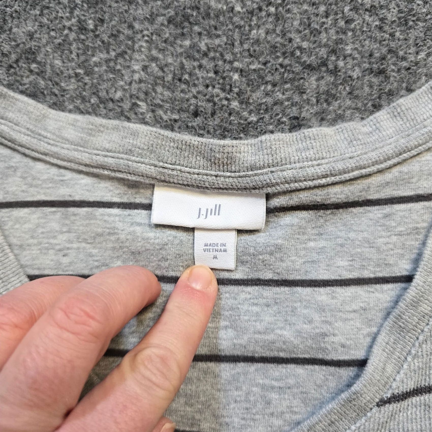 J. Jill J Jill Sweater Womens Medium Gray Striped Pockets Long Sleeve Casual Pullover Size M / US 6-8 / IT 42-44 - 4 Thumbnail