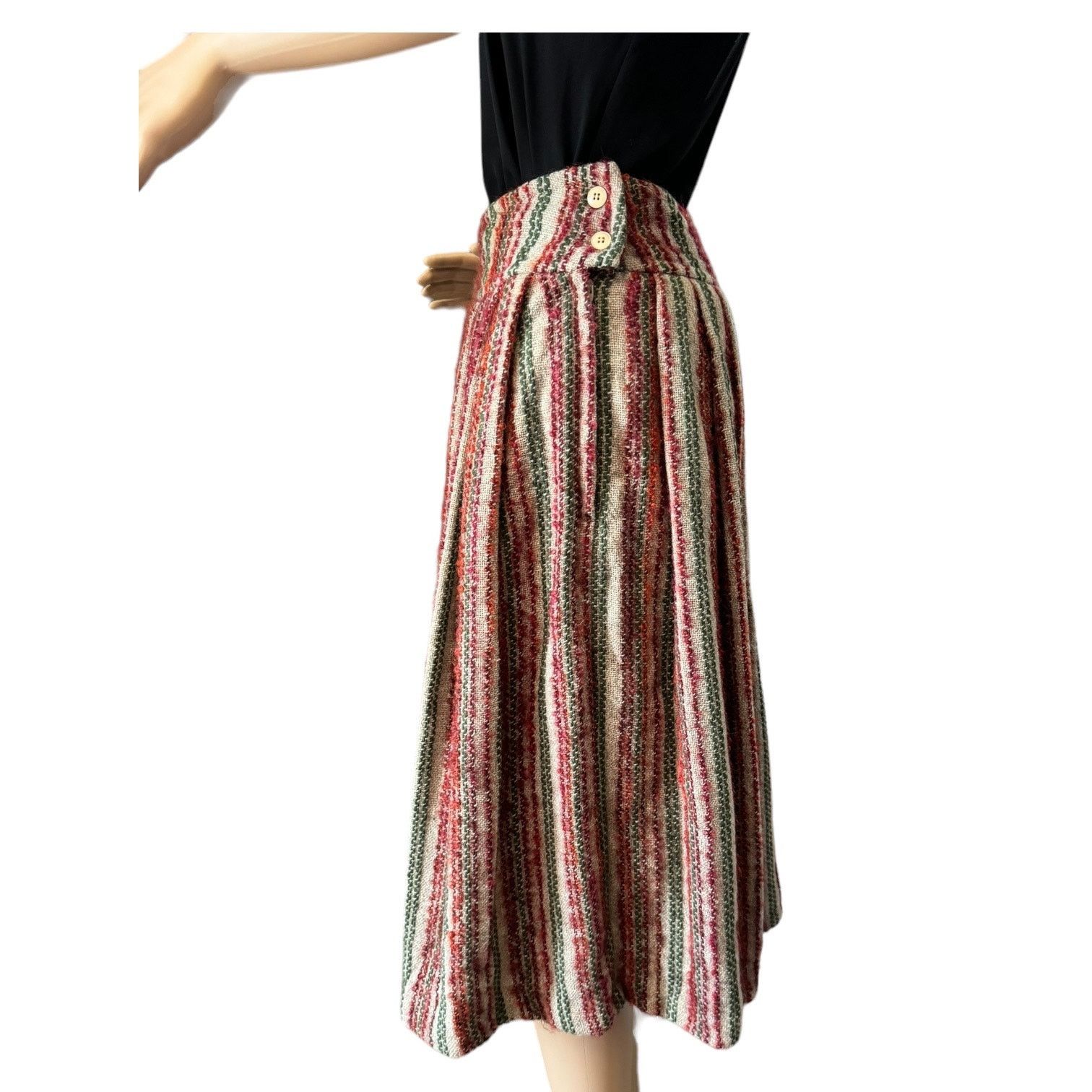 Vintage Vtg high waisted pleated boucle striped midi skirt small Size 27" / US 4 / IT 40 - 14 Thumbnail