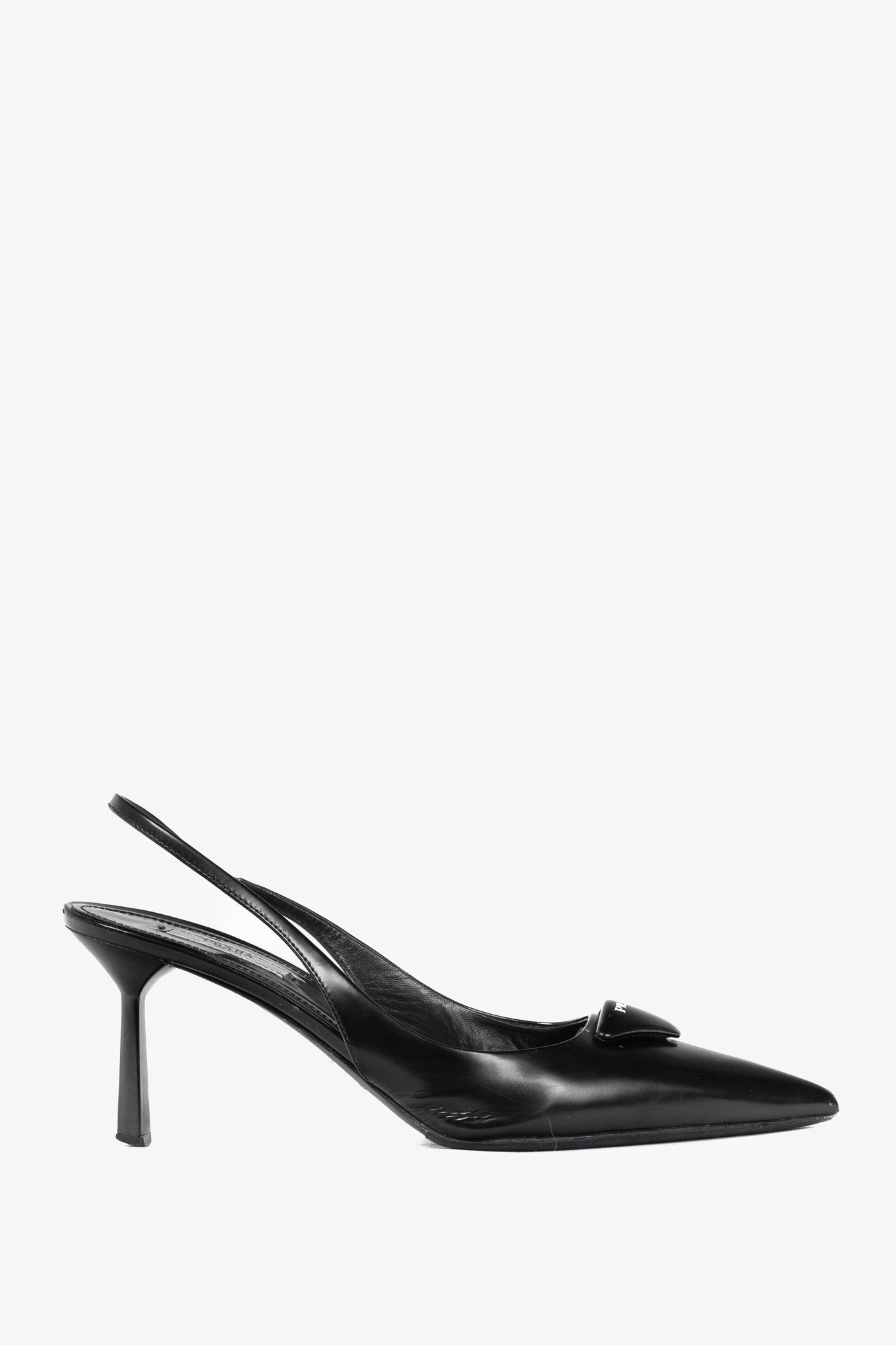 Prada Prada Black Leather Logo Pointed-Toe Slingback Heels Size US 9.5 / IT 39.5 - 1 Thumbnail