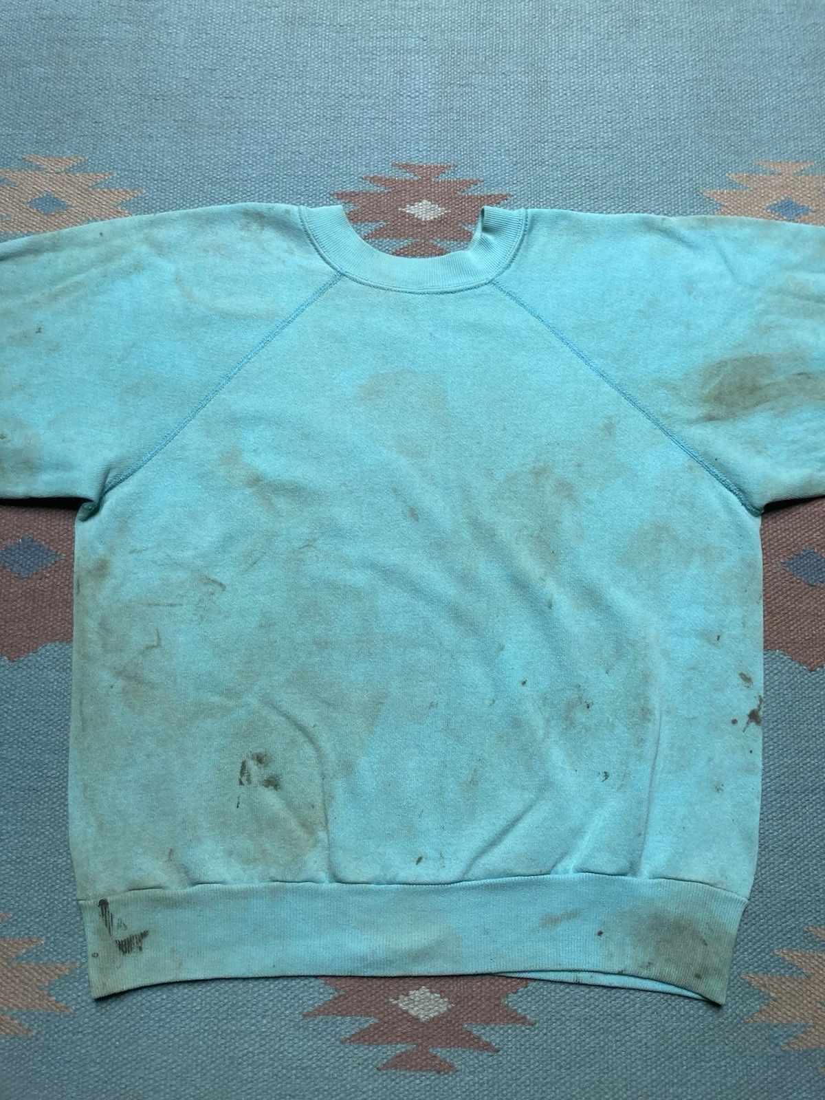 Vintage 70s crewneck sweatshirt blank teal blue grunge soft medium Size US M / EU 48-50 / 2 - 4 Thumbnail