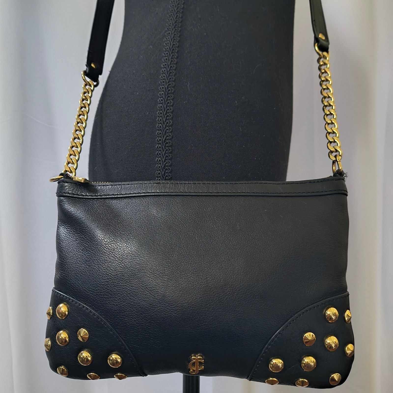 Juicy Couture Y2K Juicy Couture Black Genuine Leather Studded Crossbody Size ONE SIZE - 9 Thumbnail