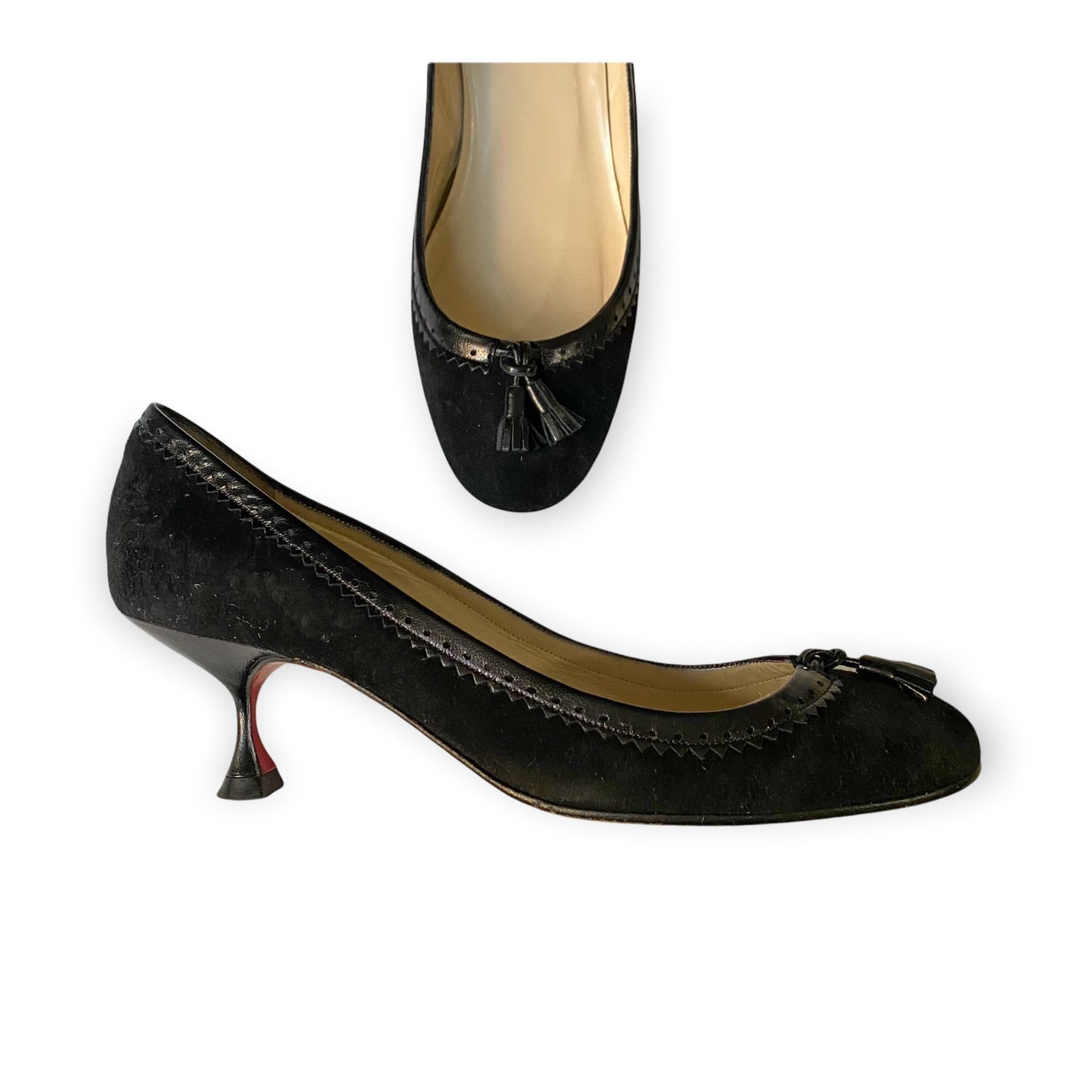 image of Christian Louboutin Black Suede/leather Round Toe Pumps Shoes, Women's (Size 8)