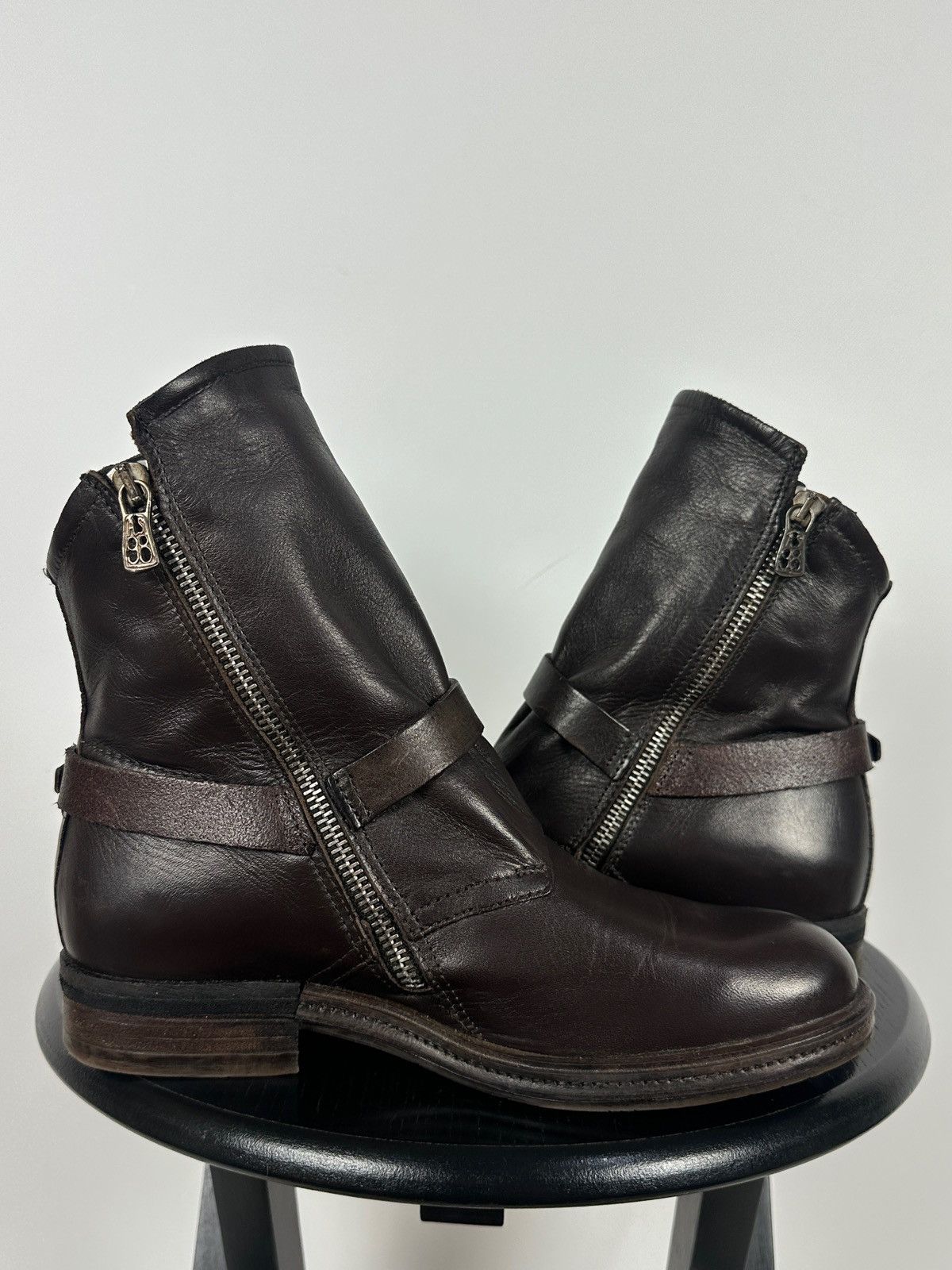 A.S.98 A.S.98. Airstep Brown Leather Biker Buckle Strap Ankle Boots Size US 8 / IT 38 - 8 Thumbnail