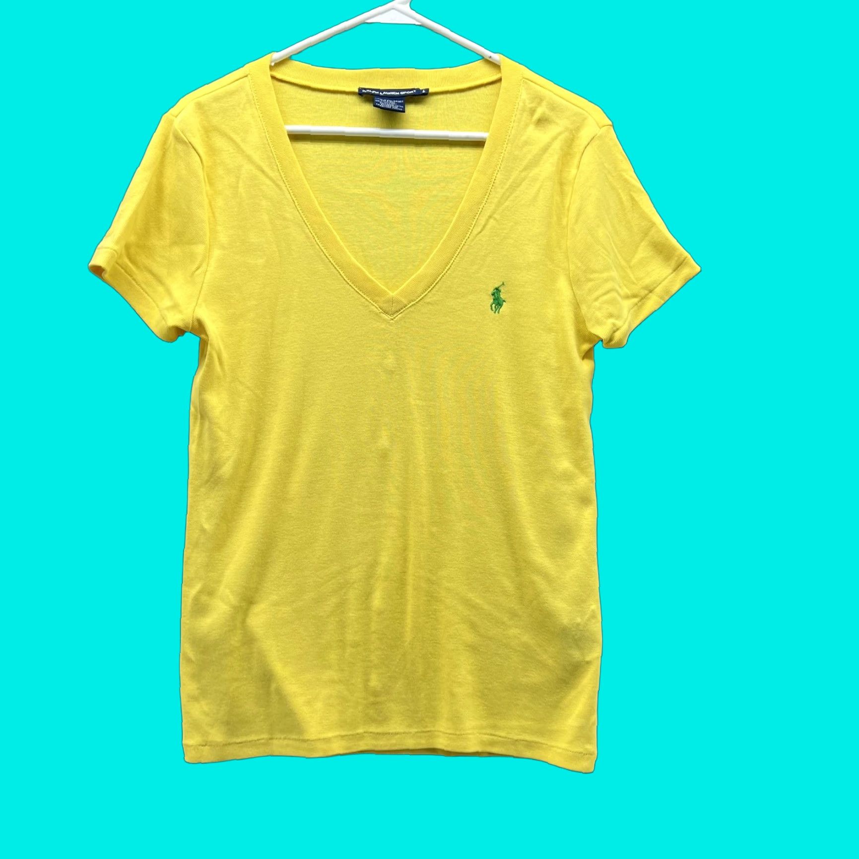 Polo Ralph Lauren VINTAGE Ralph Lauren Sport Shirt Women Large Yellow V Neck Polo Short Sleeve Size L / US 10 / IT 46 - 1 Thumbnail
