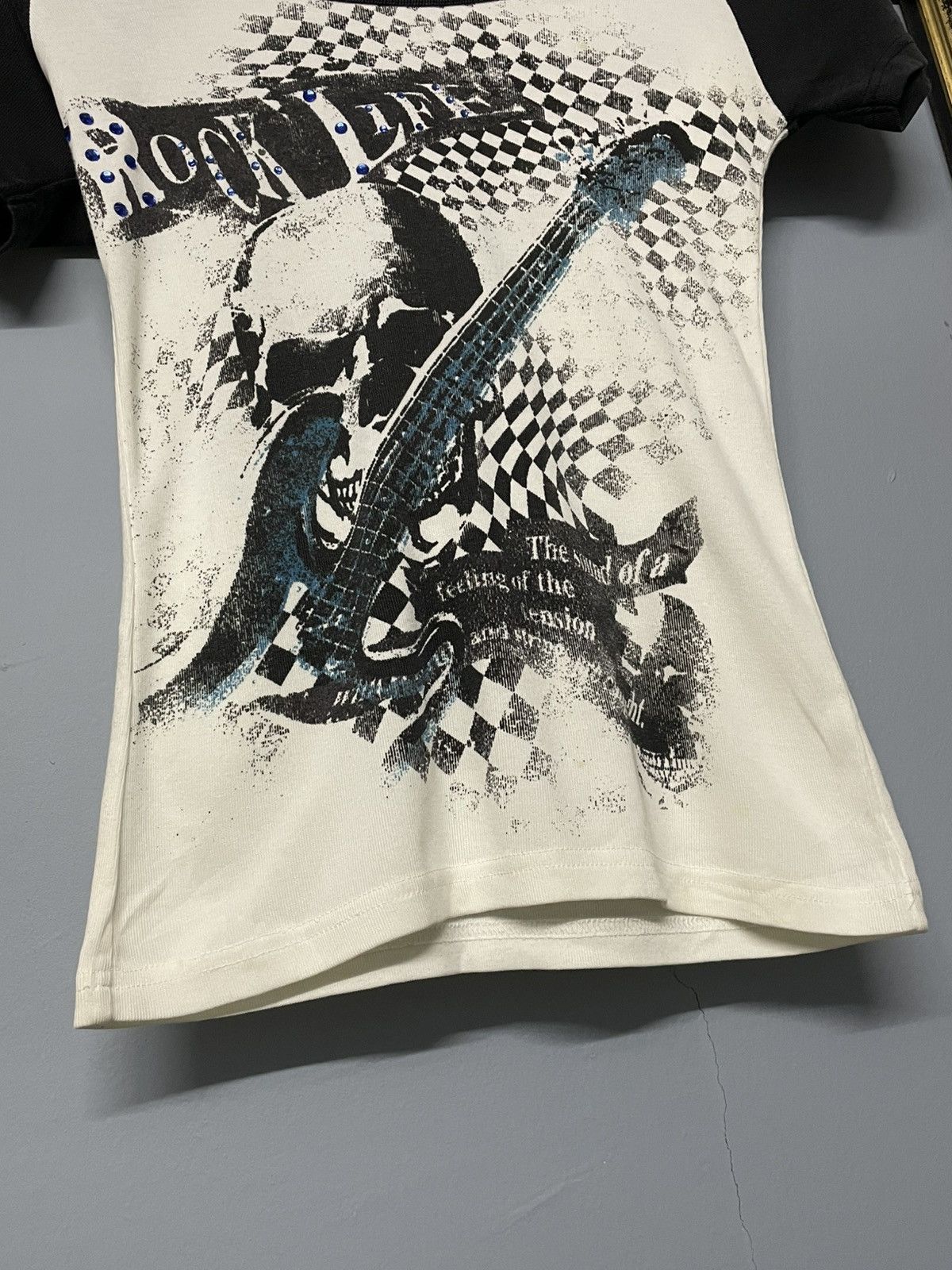 Designer × Japanese Brand × Vintage Vintage 1990s Japan Sky Bomber Rock Life Skull Baby Tee Size US XXS / EU 40 - 3 Thumbnail