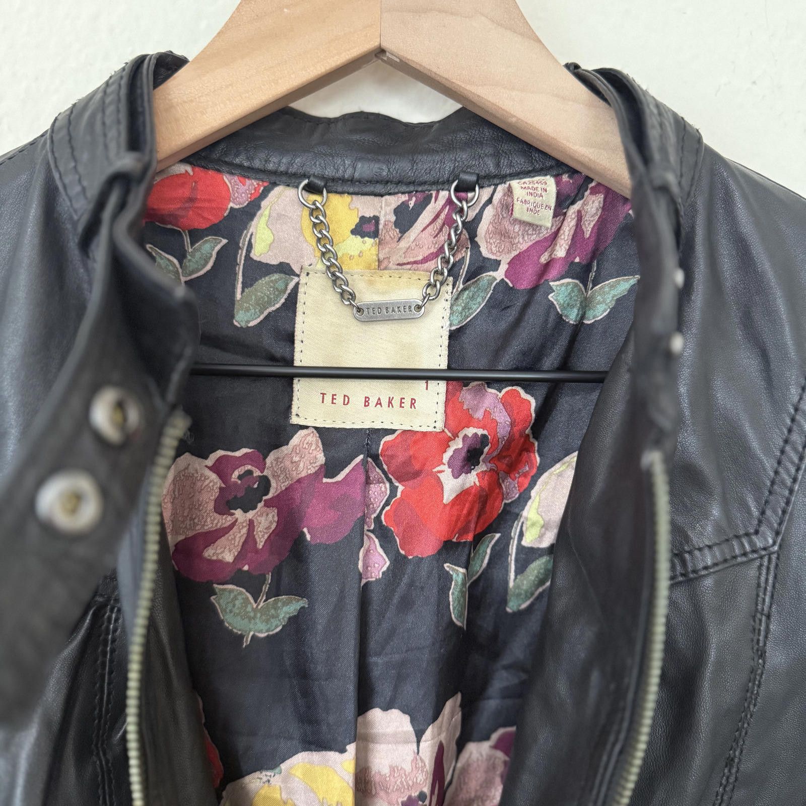 Ted Baker Ted Baker Jacket Women's 1 Black Leather Moto Ruffle Back Size ONE SIZE - 3 Thumbnail
