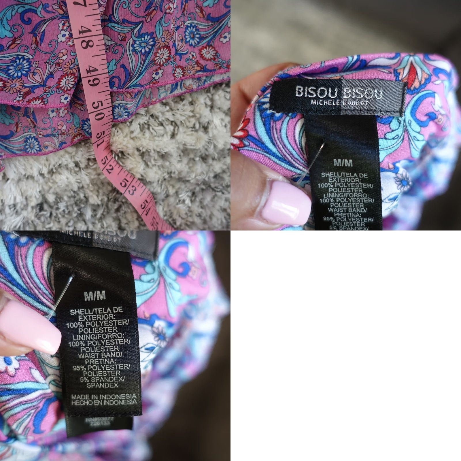 Vintage BISOU BISOU Dress Womens Maxi Sleeveless Floral Ruffles Boho VTG Pink Square Neck Long Casual Party/Cocktail Travel Size M / US 6-8 / IT 42-44 - 9 Thumbnail