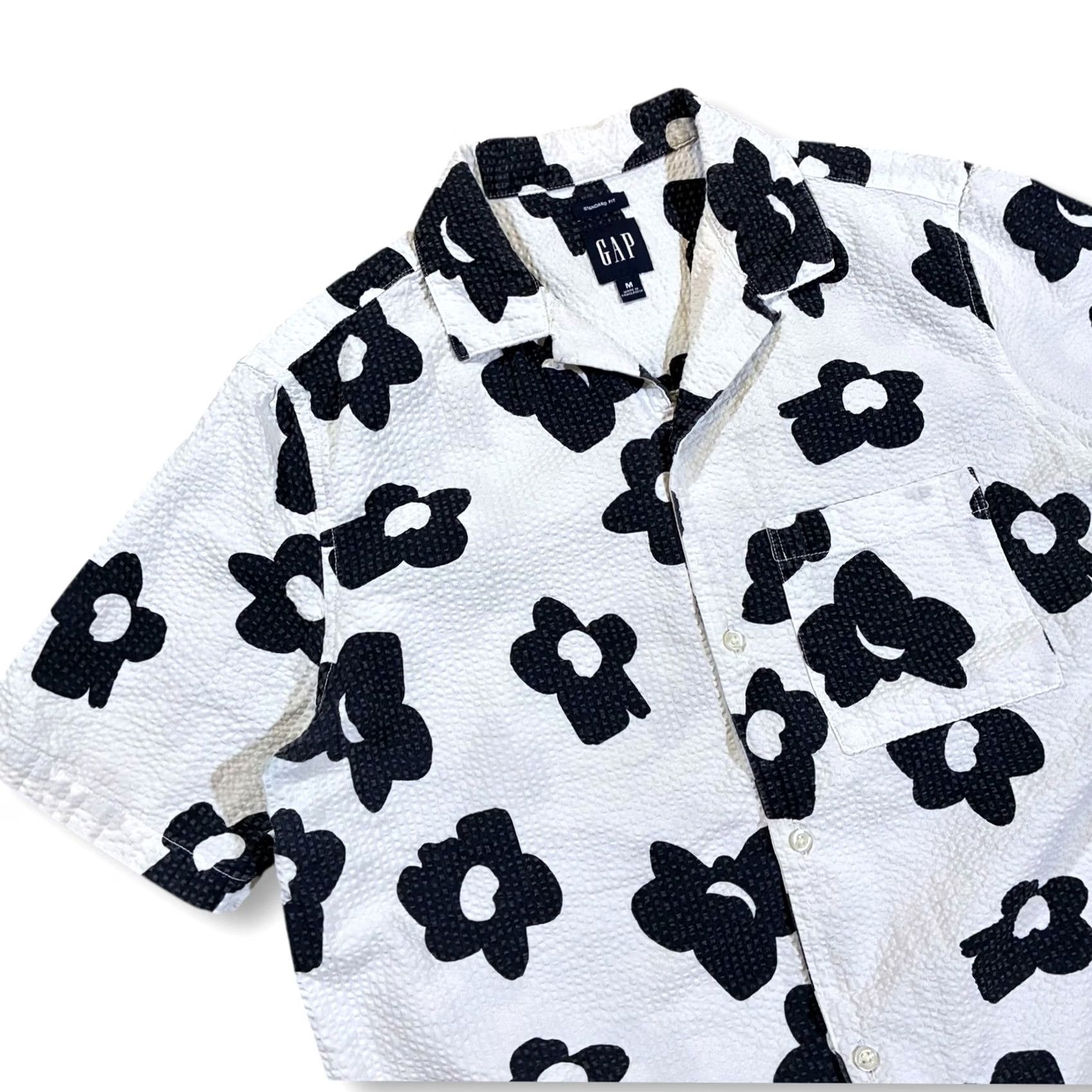 Gap GAP Shirt Button-Up Floral Short Sleeve Seersucker White Size M Men Size US M / EU 48-50 / 2 - 2 Thumbnail